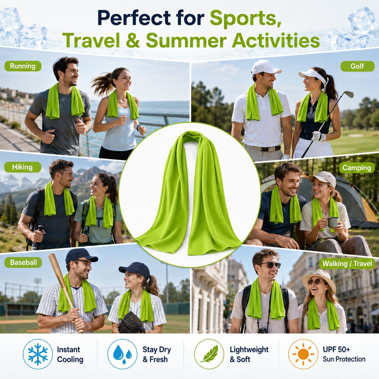 Cooling Towels 43.3" x 15.7" - Ice Towel, Sweat Towel, Cooling Towels for Neck & Face & Cooling Neck Wraps for Summer Heat - Neck Cooler for Quick Cool Down for Gym, Running, Golf, Yoga & Sports