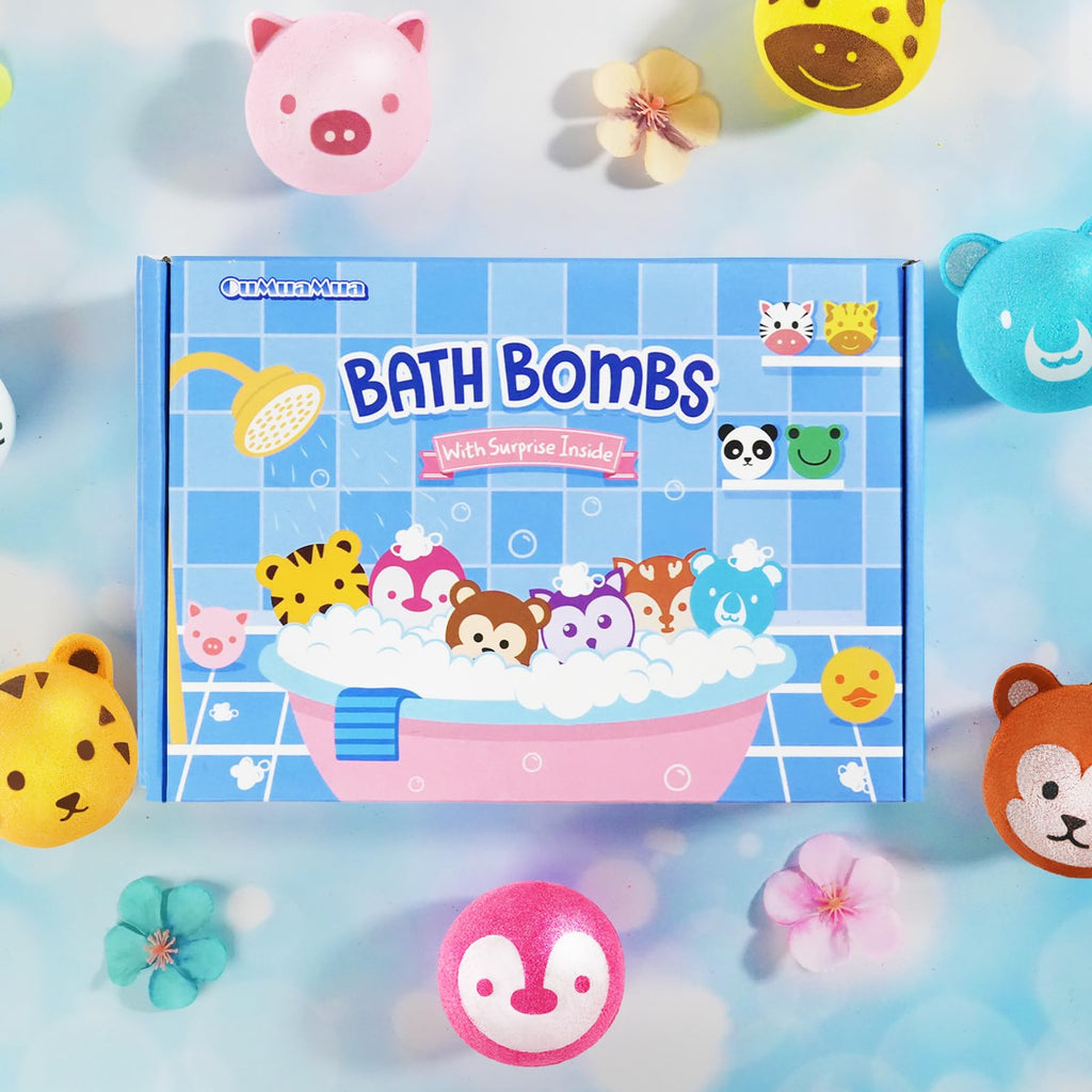 Bath Bombs for Kids with Surprise Toys Inside, 12 Pcs Bubble Bath Fizzy Balls with 12 Animal Shapes, Natural Bath Bombs Valentine's Day Easter Children's Day Gift Set for Kids Girls Boys Toddlers