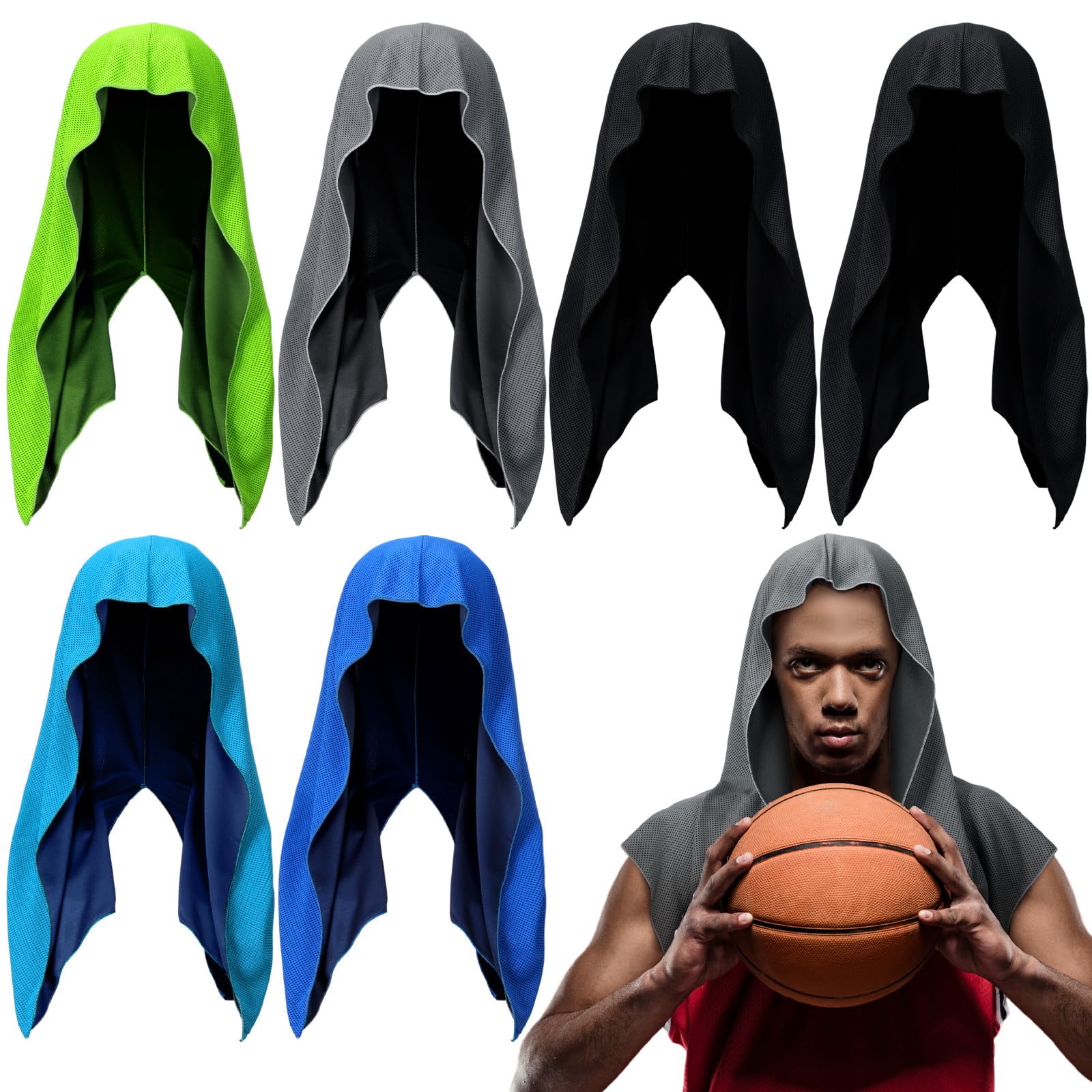 Bencailor 6 Pcs Cooling Hoodie Towel for Face Sport Hood Towel Cooling Towels Neck Cooler Cooling Neck Wraps Soft Breathable Chilly Camping Towels Absorbent Microfiber Towel