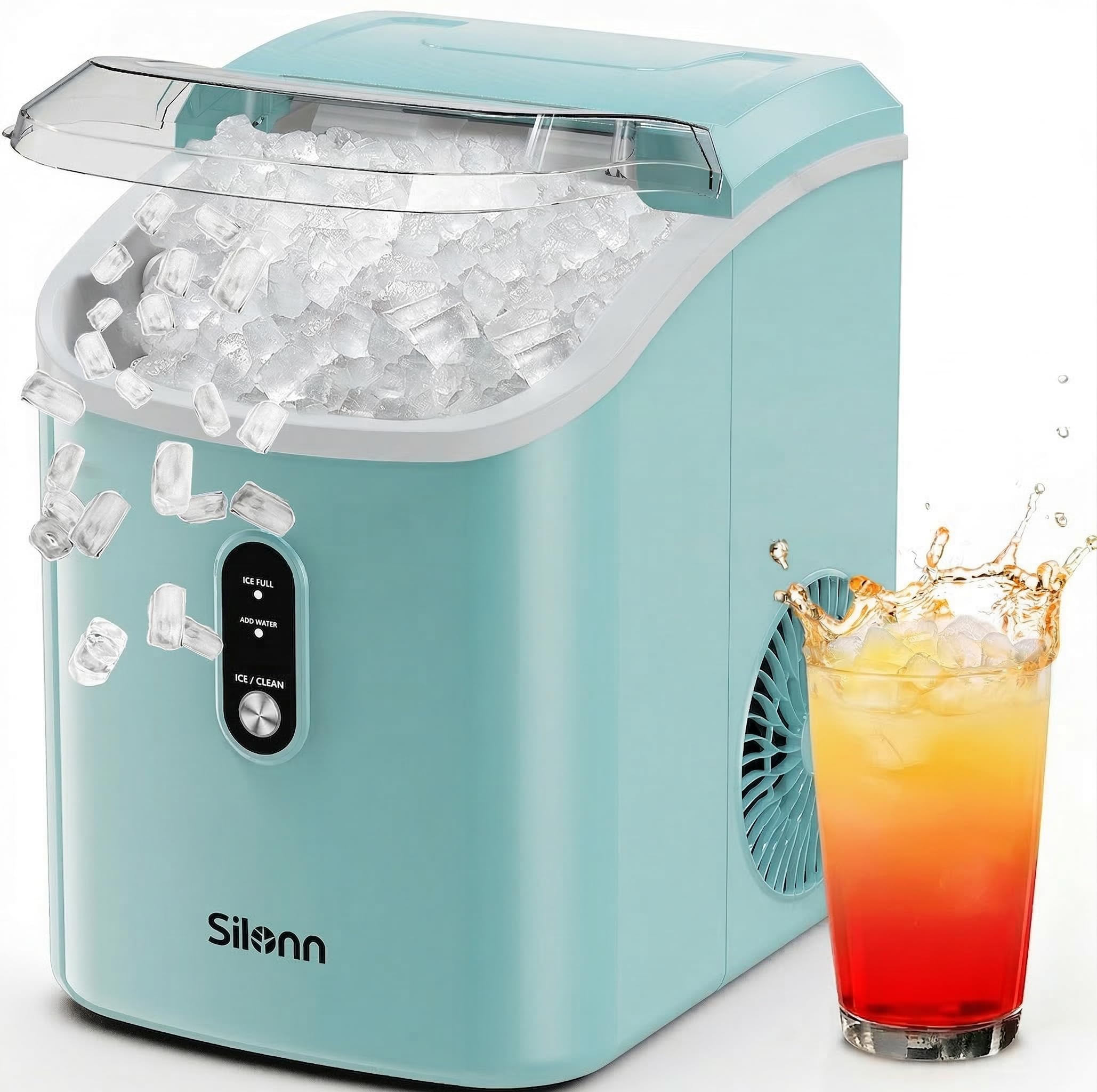 Silonn Nugget Ice Maker Countertop, Pellet Ice Machine with Self-Cleaning Function, Sonic Ice Maker Produces 36lbs of Chewable Ice in 24 Hours, Ideal for Home Kitchen and Office (Black)