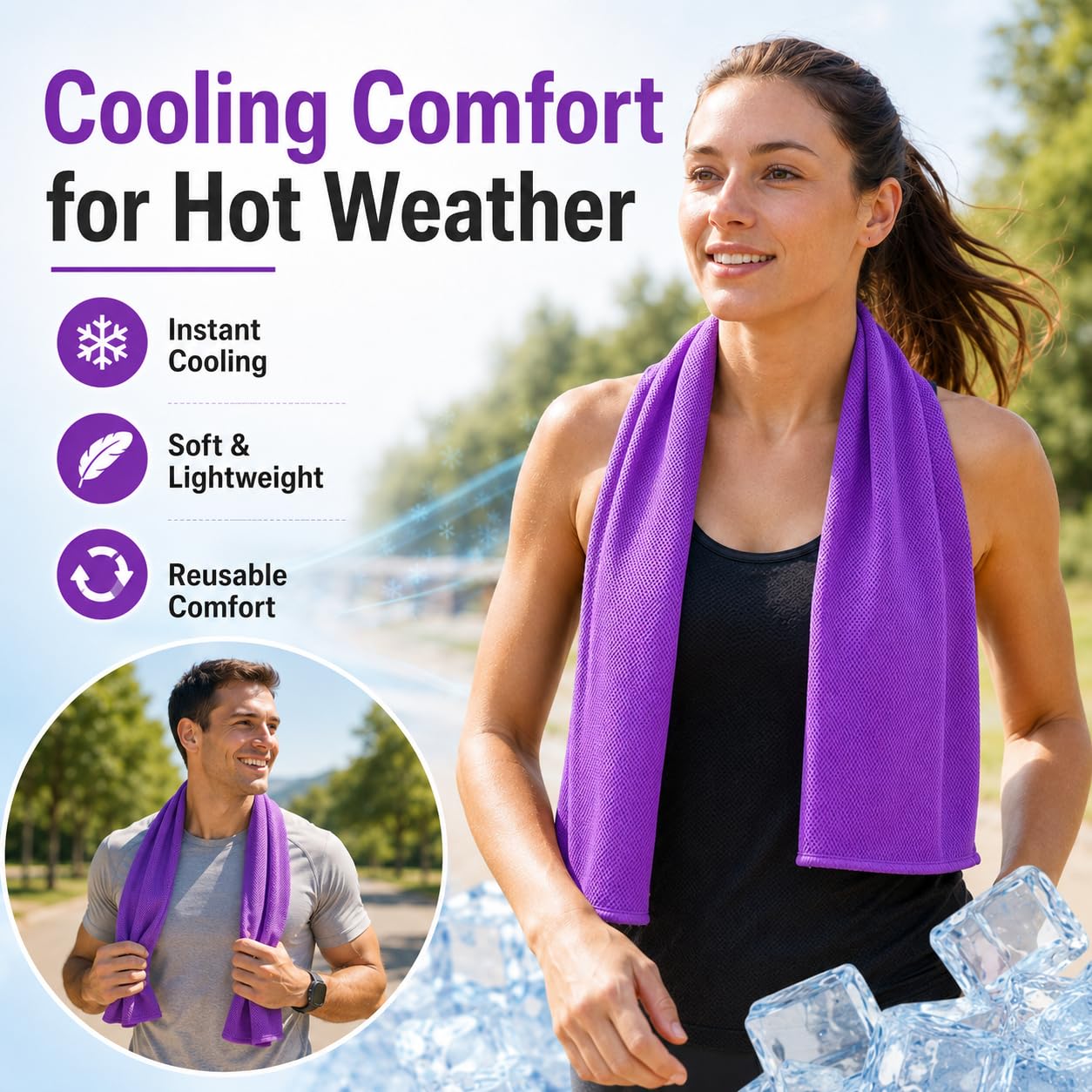 Cooling Towels 43.3" x 15.7" - Ice Towel, Sweat Towel, Cooling Towels for Neck & Face & Cooling Neck Wraps for Summer Heat - Neck Cooler for Quick Cool Down for Gym, Running, Golf, Yoga & Sports