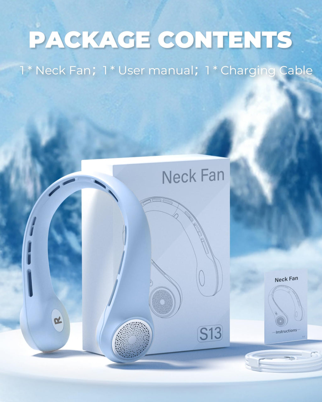 Neck Fan with 4000mAh Rechargeable Battery & LED Display, Portable Personal Cooler for Women/Men, 3-Speed Bladeless 360° Cooling Fans, Stylish Gift for Gym/Travel/Office, White