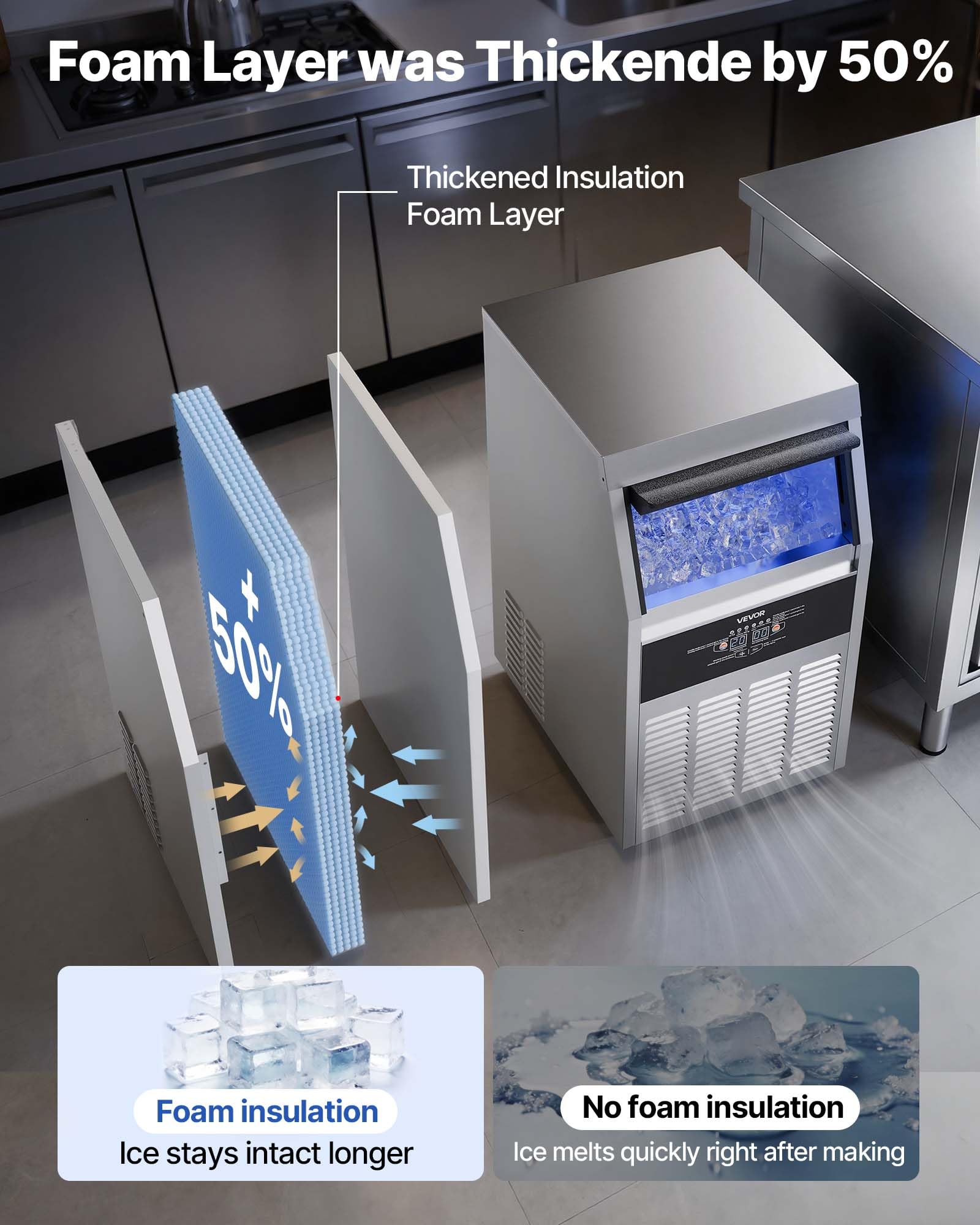 VEVOR Commercial Ice Maker Machine, 80 lbs/24h with 13 lbs Storage Capacity, Countertop/Freestanding/Under Counter, Stainless Steel Ice Maker with LED Display & Self-Cleaning, for Home Bar Restaurant