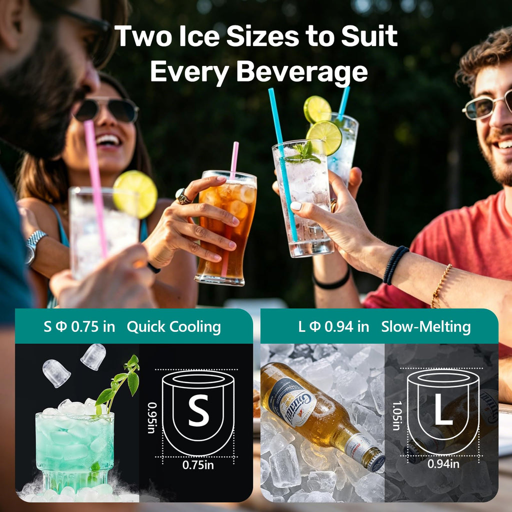 OLIXIS Countertop Ice Maker with Self-Cleaning, Portable Ice Maker Machine with Scoop, 26Lbs/24H, 9 Cubes in 6 Mins, 2 Sizes of Bullet for Home, Kitchen, Office, Black