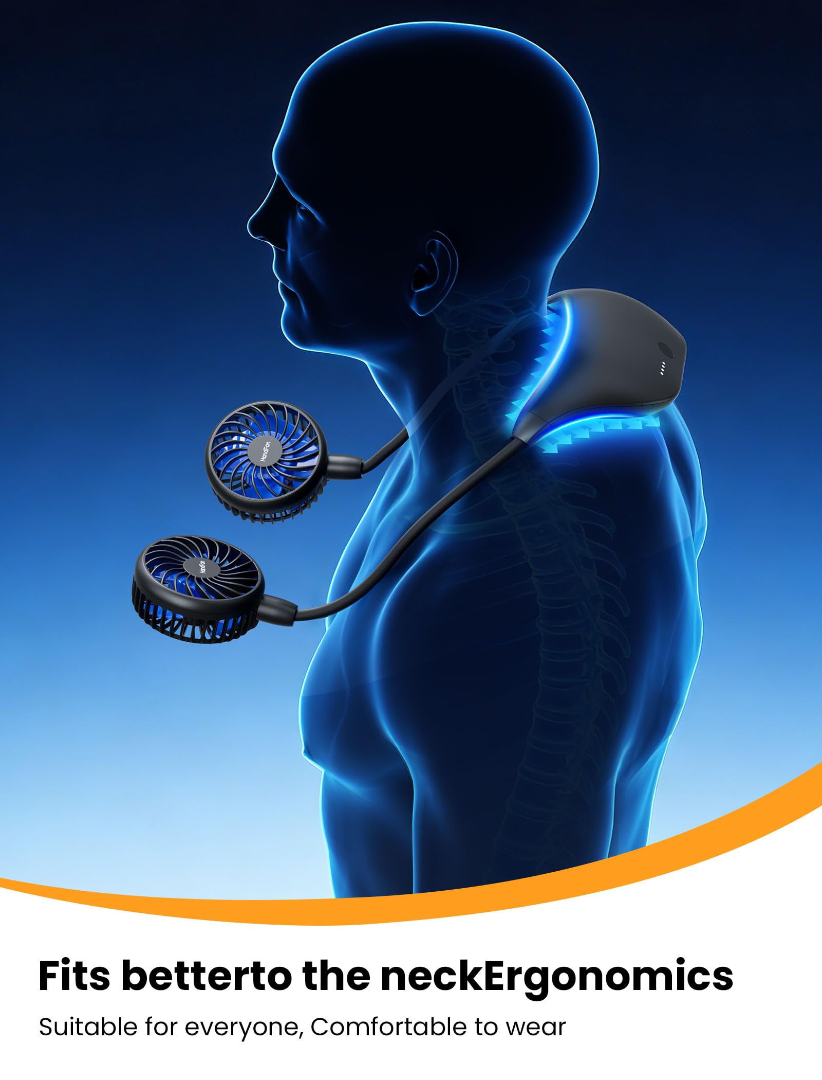 HandFan 10000mAh Neck Fan, 360° Rotation Hands Free Portable Fans for your Neck, 48h Lasting Rechargeable Battery Operated Wearable Necklace Personal Cool Fans for Travel/Disney/Sports/Cycling/Hiking