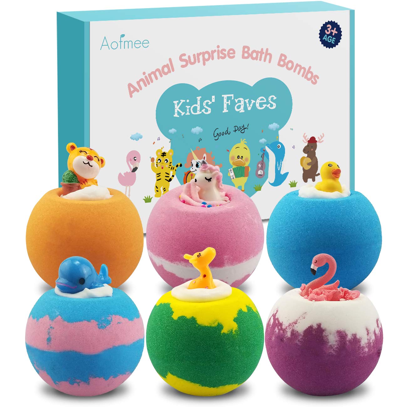Aofmee Bath Bombs for Kids, 12 Pcs Kids Bath Bombs with Essential Oil, 6 Animal Shapes and Fruity Aroma, Natural Organic Spa Gift Set for Boys Girls, Birthday Christmas Halloween