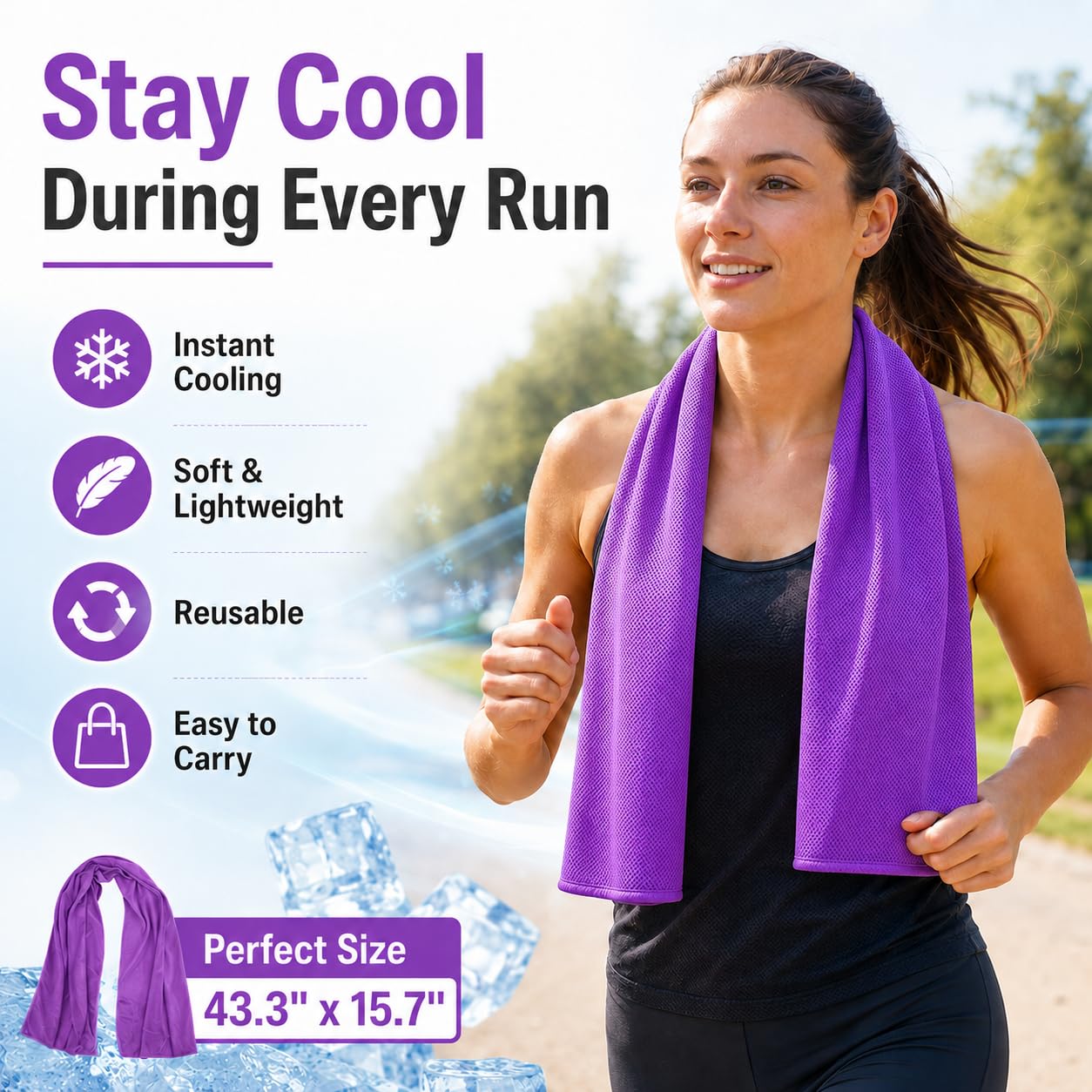 Cooling Towels 43.3" x 15.7" - Ice Towel, Sweat Towel, Cooling Towels for Neck & Face & Cooling Neck Wraps for Summer Heat - Neck Cooler for Quick Cool Down for Gym, Running, Golf, Yoga & Sports