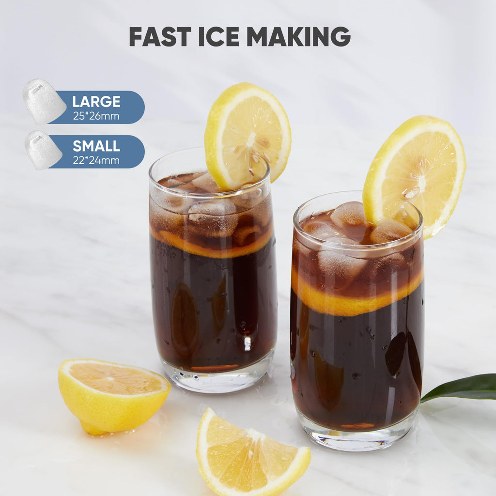 DUMOS Countertop Ice Maker with Handle, 26lbs/24H Portable Ice Machine, 9 Bullet Cubes Ready in 6 Mins, Self-Cleaning, Quiet Compact for Home, Kitchen, RV, Camping, Modern Black