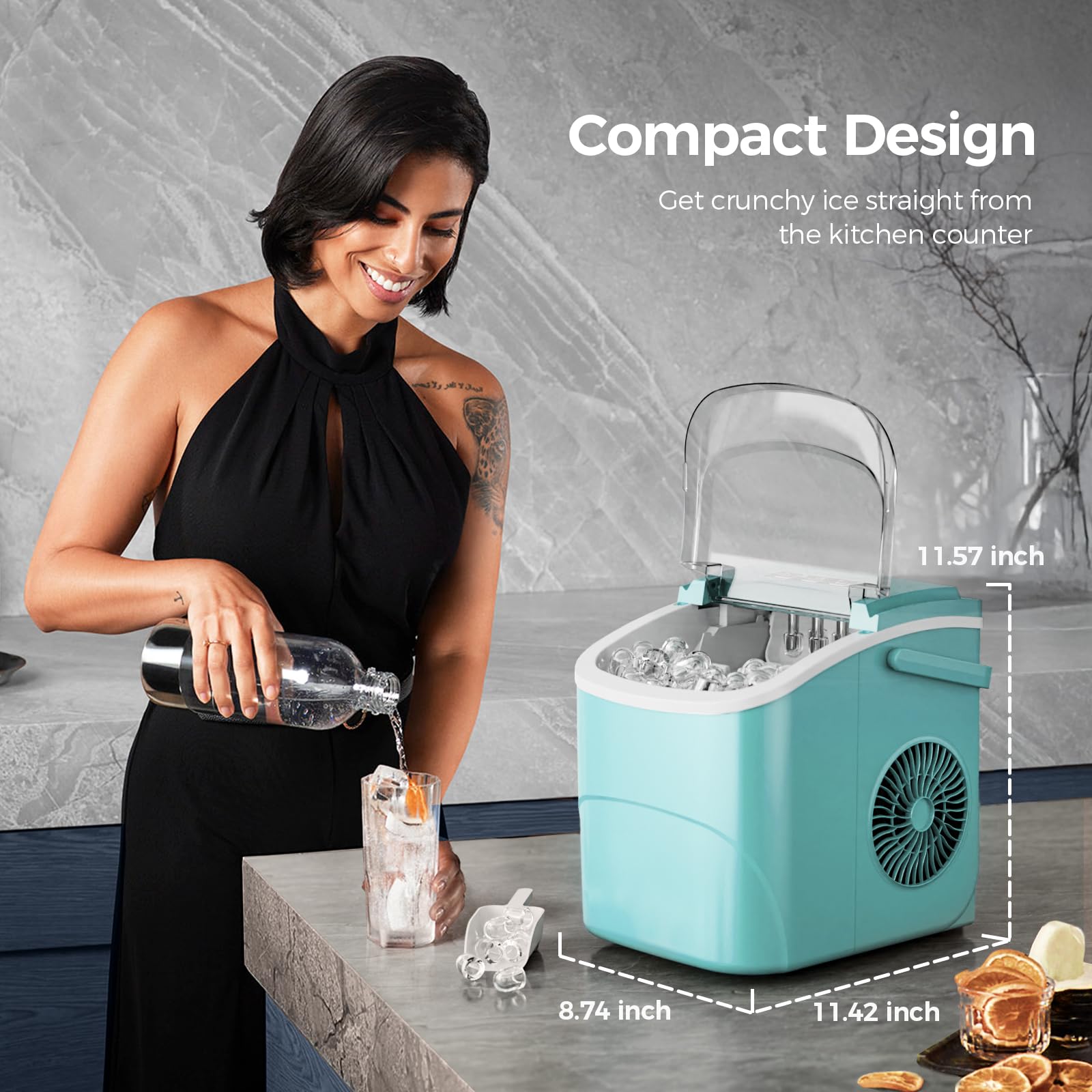 Electactic Ice Makers Countertop,26Lbs/24H,8Pcs in 6Mins,Portable Ice Maker Machine with Self-Cleaning,Interior Lighting,2 Sizes of Bullet Ice for Home/Office/Party(Black)