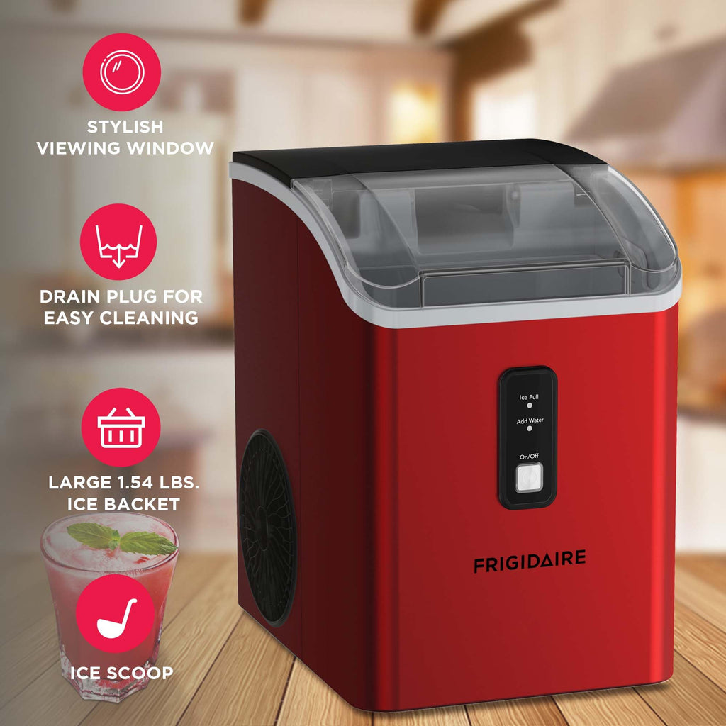 Frigidaire Countertop Crunchy Chewable Nugget Ice Maker, Compact, 33lbs per Day, Metallic Finish