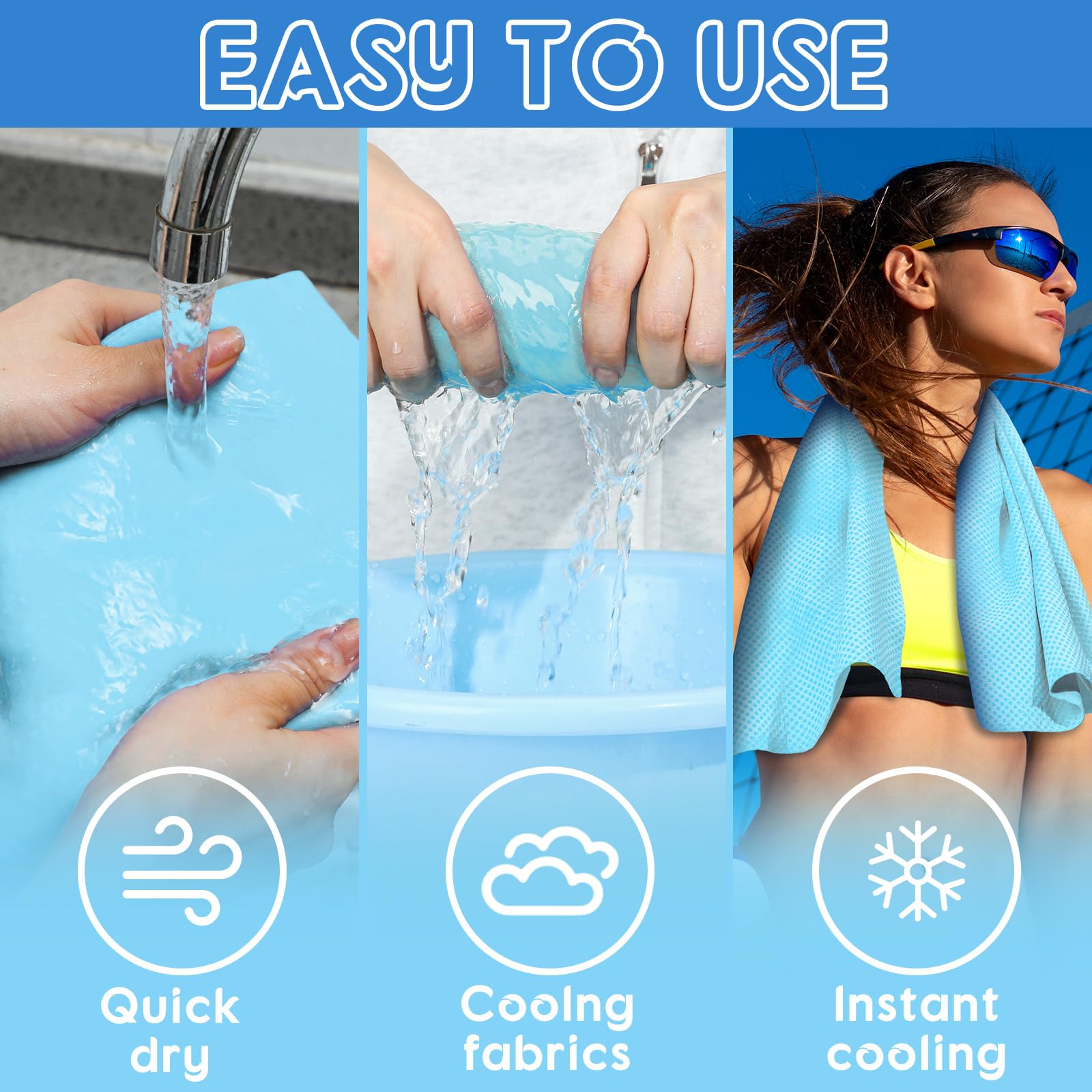 Peryiter 3 Packs PVA Cooling Towel Reusable Instant Cooling Neck Towel Breathable Soft Long Lasting Ice Sports Supplies for Running Hiking Swimming Golf (Dark Blue)
