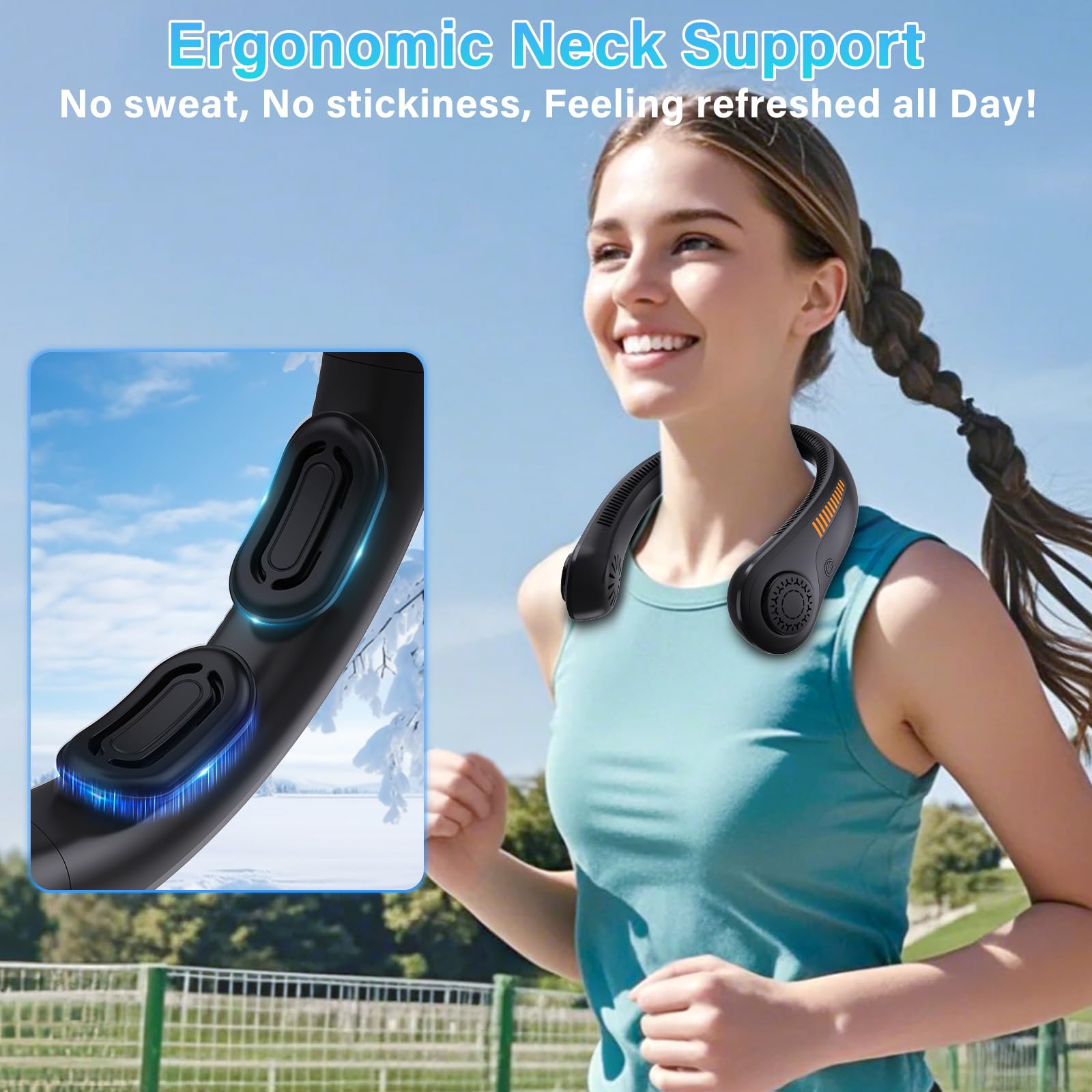Portable Neck Fan Rechargeable, 5 Speeds, Lightweight, Long Lasting, Battery Operated All-Around Cooling Quiet Personal Fans for Travel Camping Cooling Essentials, Birthday Gifts for Women Men Mom Dad