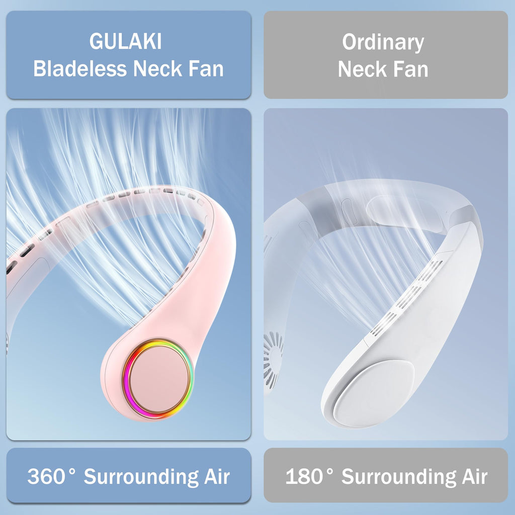 Neck fan, Portable Fan with 5-17H Lifespan, 4000mAh Neck fan air conditioner with 3 Adjustable Speeds and 64 Cool Lights, Rechargeable Neck Fan, Hands-Free Cooling fan for Summer (Black)