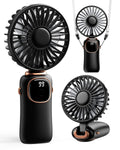 coldSky Portable Handheld Fan, 4000mAh Battery Operated with LED Display, Handheld/Neck/Desk 3 in 1 Personal Small Fan, 90° Foldable Desk Fan with Base, 5 Speed Lash Makeup Fan for Women