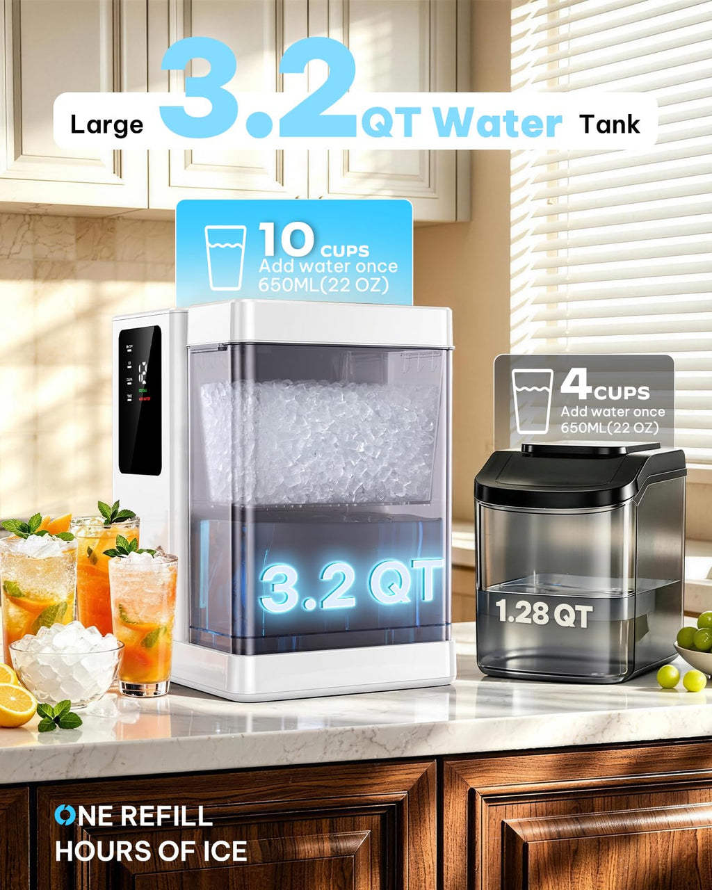 Silonn Nugget Ice Maker Countertop, Pellet Ice Machine with Self-Cleaning Function, Sonic Ice Maker Produces 36lbs of Chewable Ice in 24 Hours, Ideal for Home Kitchen and Office (Black)
