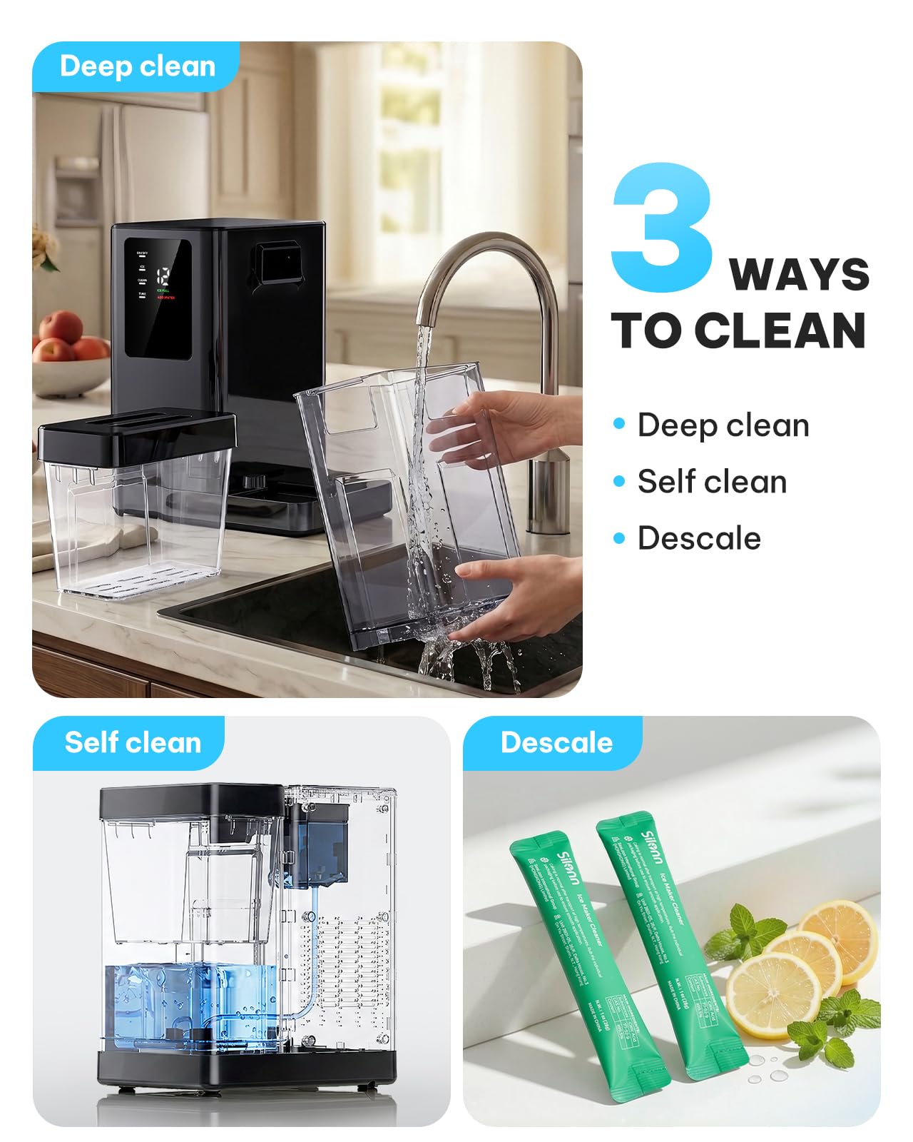 Silonn Nugget Ice Maker Countertop, Pellet Ice Machine with Self-Cleaning Function, Sonic Ice Maker Produces 36lbs of Chewable Ice in 24 Hours, Ideal for Home Kitchen and Office (Black)