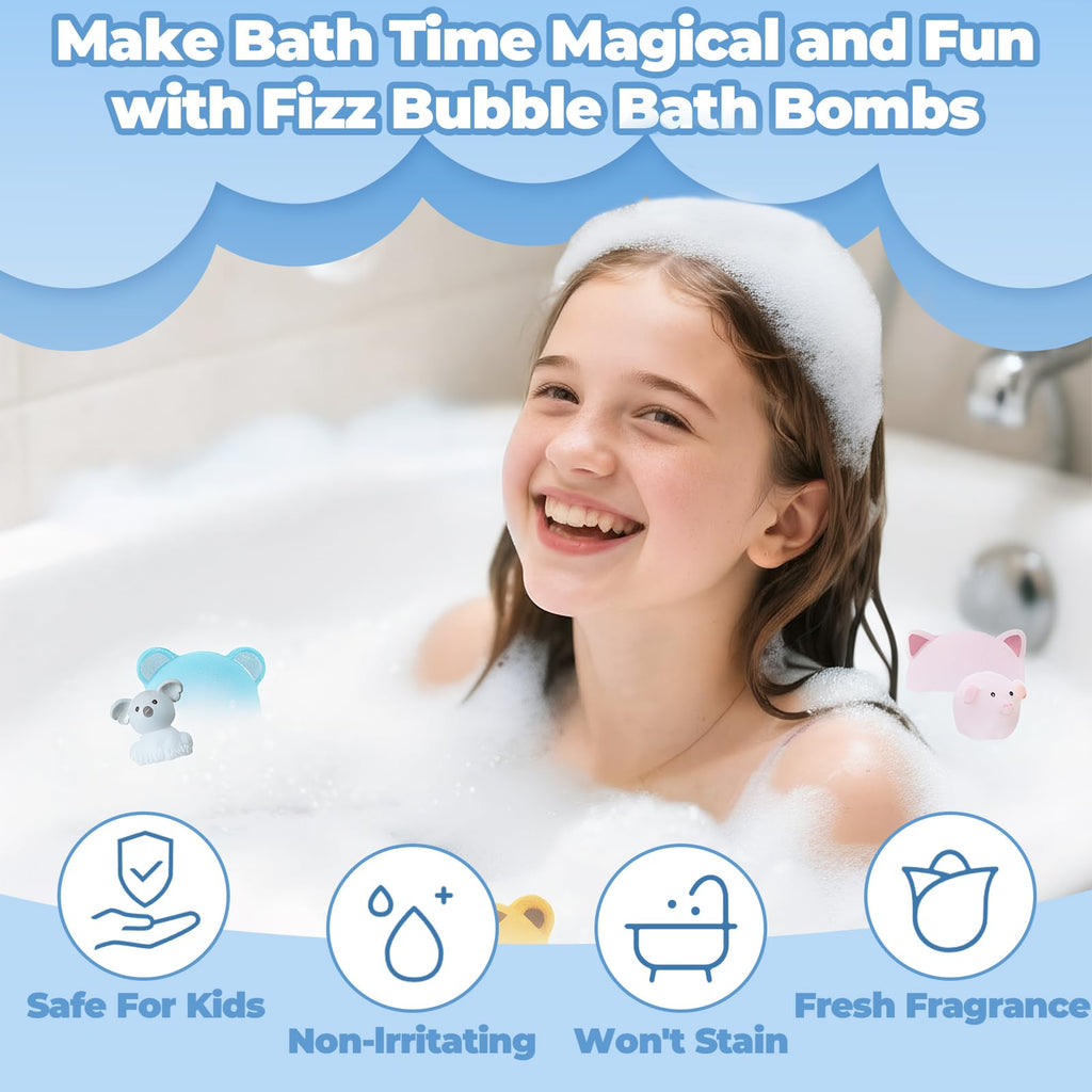 Bath Bombs for Kids with Surprise Toys Inside, 12 Pcs Bubble Bath Fizzy Balls with 12 Animal Shapes, Natural Bath Bombs Valentine's Day Easter Children's Day Gift Set for Kids Girls Boys Toddlers