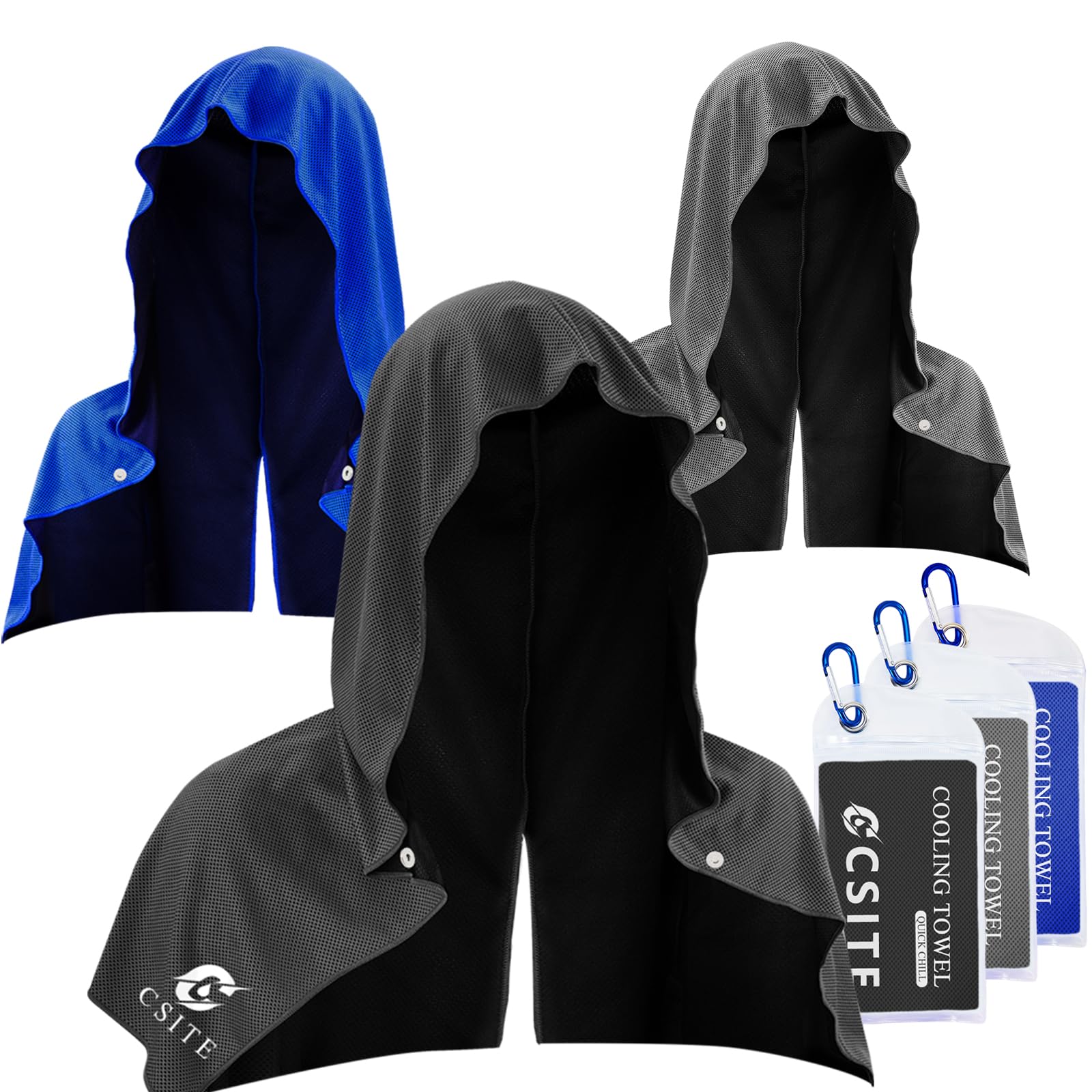 CSITE Cooling Hoodie Towels, Instant Cooling Towels for Neck and Face, UPF 50 Sun Protection, Ice Towel for Hot Weather, Head Towel for Sports, Camping, Cycling & More Activities