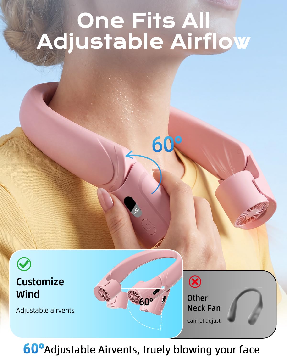 ChillGo 5th Gen Neck Fan with Dual Motor 200% Strong Airflow - 8000mAh Portable Fan, Personal Fan with Adjustable Airvents,Quick Charging,4 Speeds, Cooling Fan for Travel, Summer Gift for Father Women