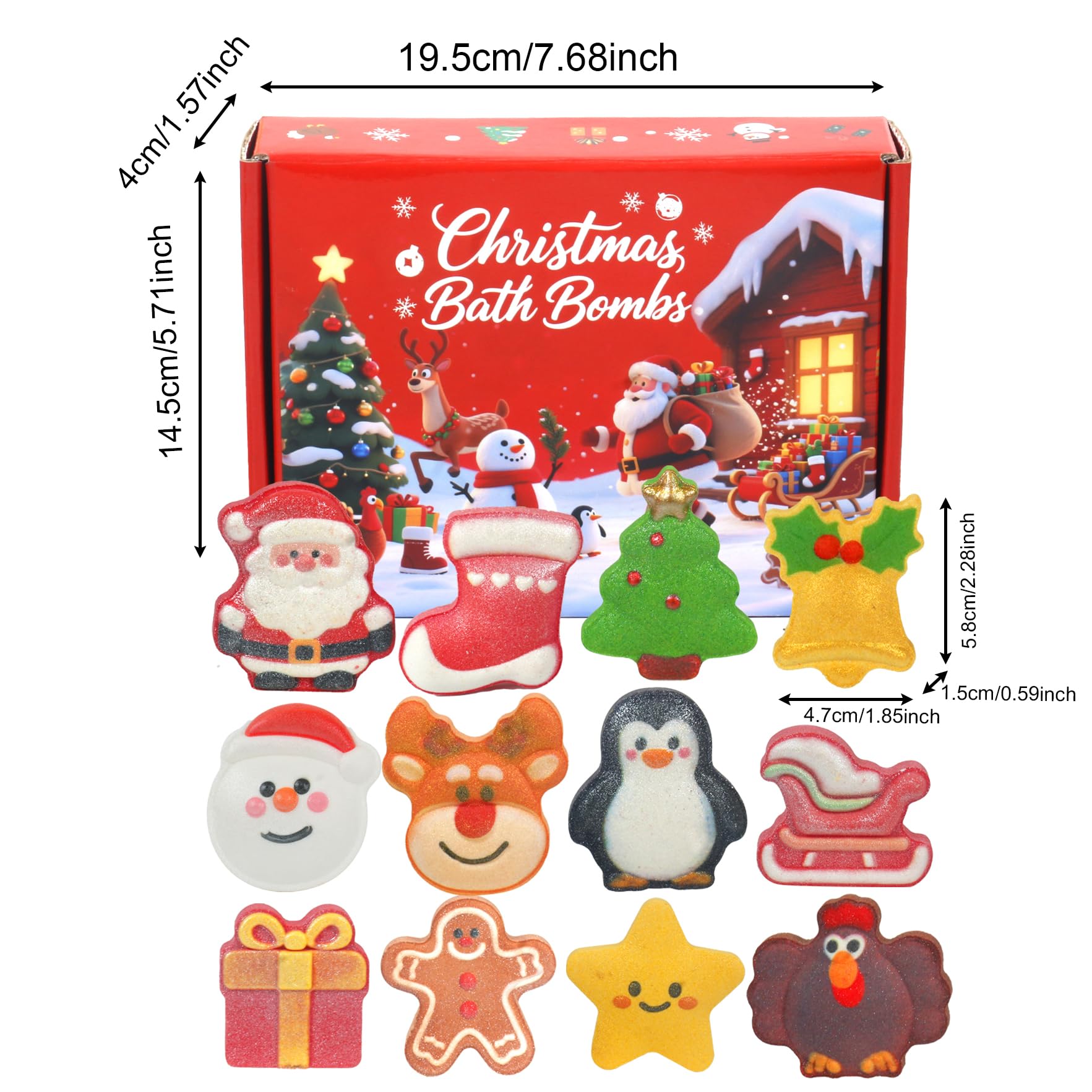Christmas Bath Bombs for Kids, 6 Festive Shapes, Stocking Stuffer Gift Set | 6 Large Christmas Bath Bombs Offer a Fuller Soak with Colorful Fizz and Scents, Ideal Gifts for Kids and Stocking Stuffers