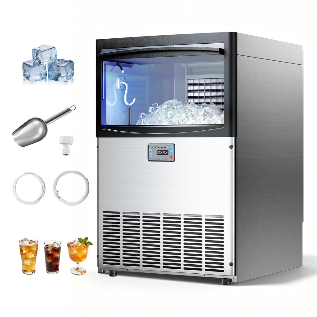 VEVOR Commercial Ice Maker Machine, 80 lbs/24h with 13 lbs Storage Capacity, Countertop/Freestanding/Under Counter, Stainless Steel Ice Maker with LED Display & Self-Cleaning, for Home Bar Restaurant