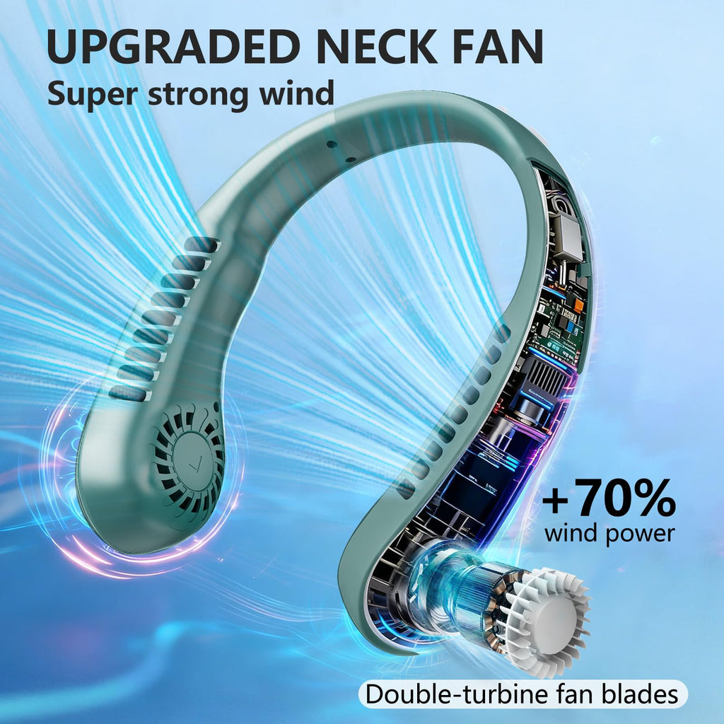 Portable Neck Fan, 360° Cooling Personal Fan, 5 Speeds, USB Rechargeable Wearable Neck Fan, Hands Free Bladeless Fan for Travel, Mini Fan, Birthday Gift for Women Men, White