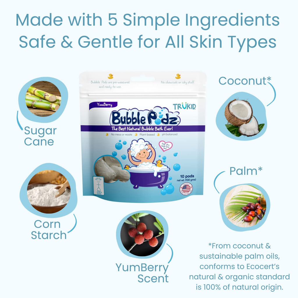 TruKid Bubble Podz Bubble Bath for Kids, Toddlers, & Babies, Tear Free Gentle & Refreshing Bath Bomb for Sensitive Skin with Natural Moisturizers, Non-Toxic, pH Balanced, Lavender Scent (10 Podz)