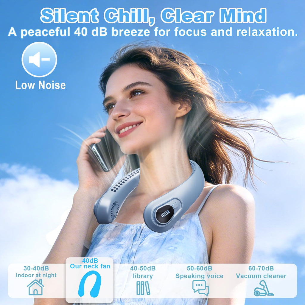 Portable Neck Fan Rechargeable - [with LED Display] 5 Speeds, 5000 mAh Battery Operated Wearable Personal Cooling Bladeless Fan for Outdoor Travel, Gifts for Men Women Kids,Gray