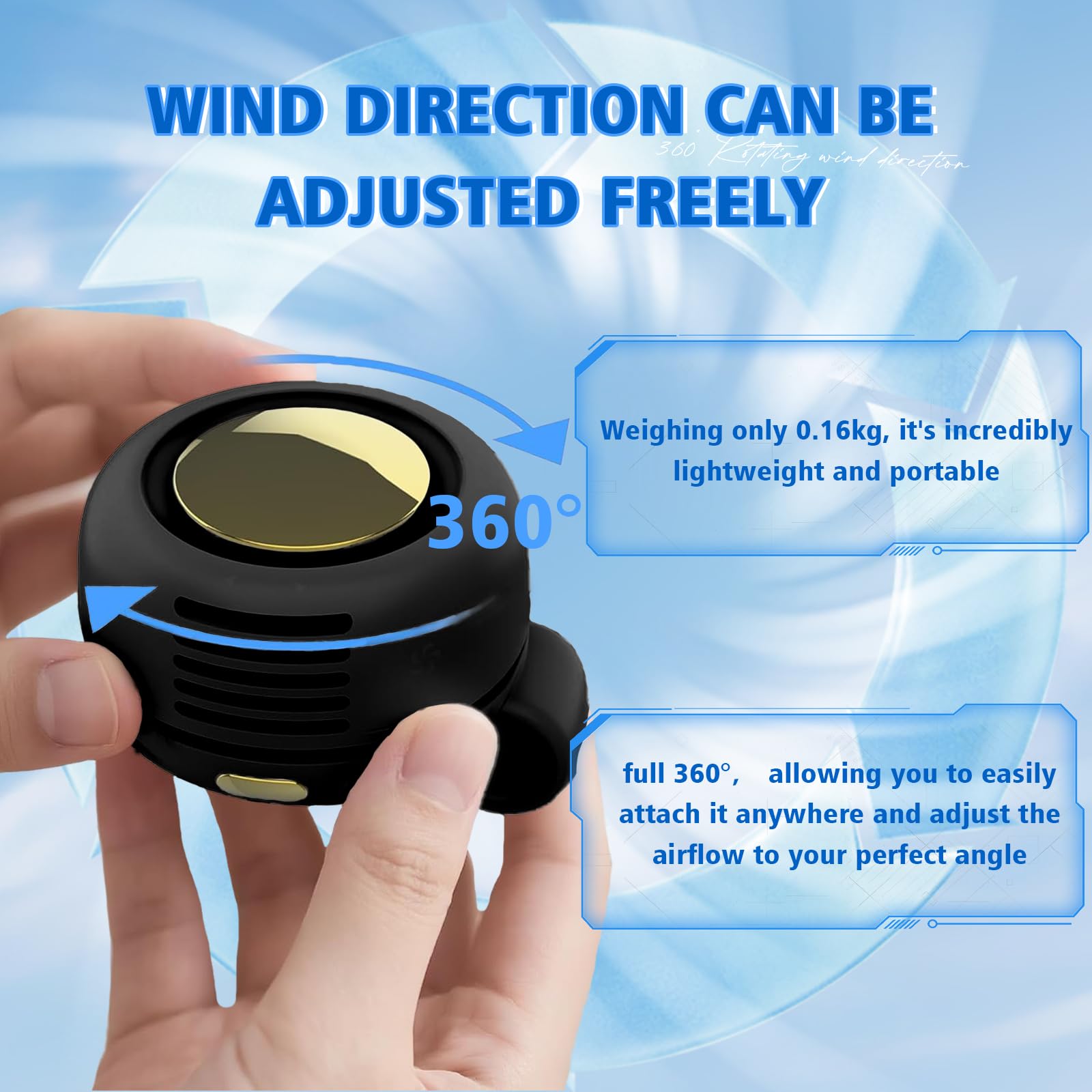 Portable Fan,2-in-1 Waist Clip On Bladeless, Ultra-Quiet Mini Personal Neck Fan 3 Speeds with 360°Adjustable Clip USB Rechargeable for Hiking,Office & Outdoor