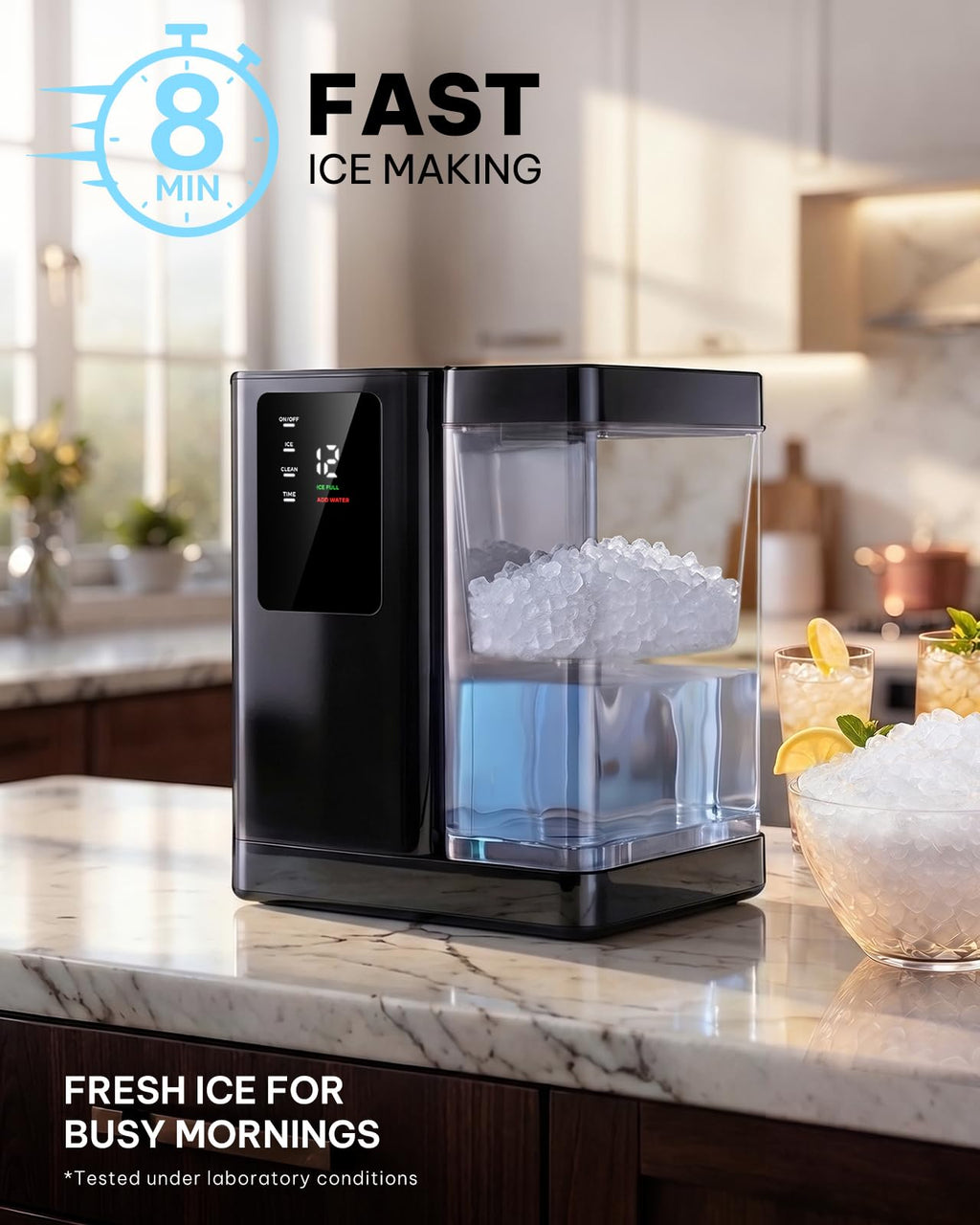 Silonn Nugget Ice Maker Countertop, Pellet Ice Machine with Self-Cleaning Function, Sonic Ice Maker Produces 36lbs of Chewable Ice in 24 Hours, Ideal for Home Kitchen and Office (Black)