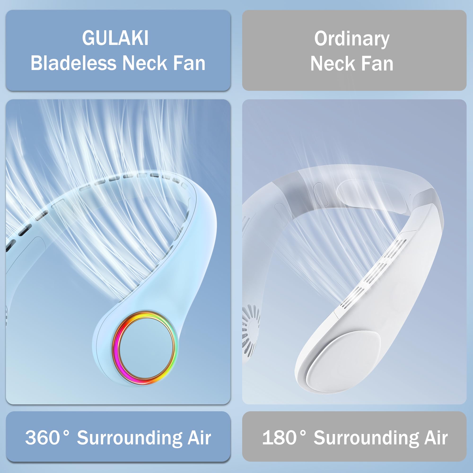 Neck fan, Portable Fan with 5-17H Lifespan, 4000mAh Neck fan air conditioner with 3 Adjustable Speeds and 64 Cool Lights, Rechargeable Neck Fan, Hands-Free Cooling fan for Summer (Black)