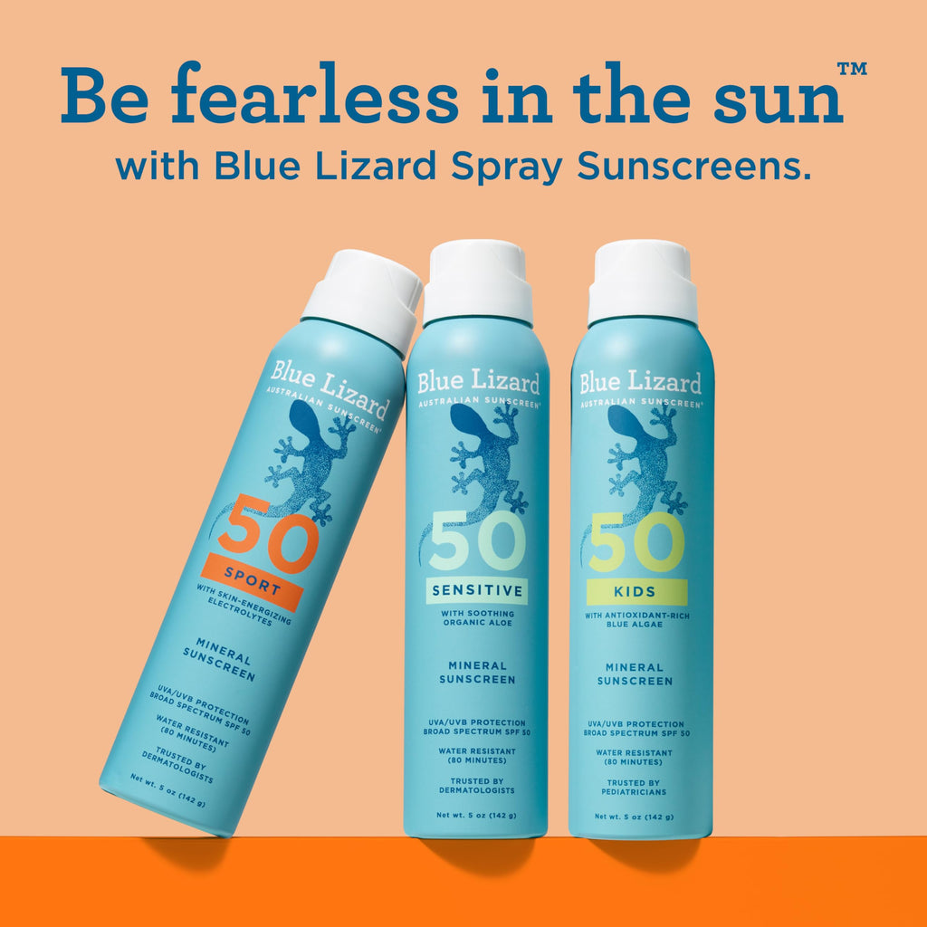 Blue Lizard Sensitive Mineral SPF 50 Spray, Dermatologist-Recommended Brand, Broad-Spectrum UVA/UVB Protection, Water-Resistant, Zinc Oxide Formula, 5 oz