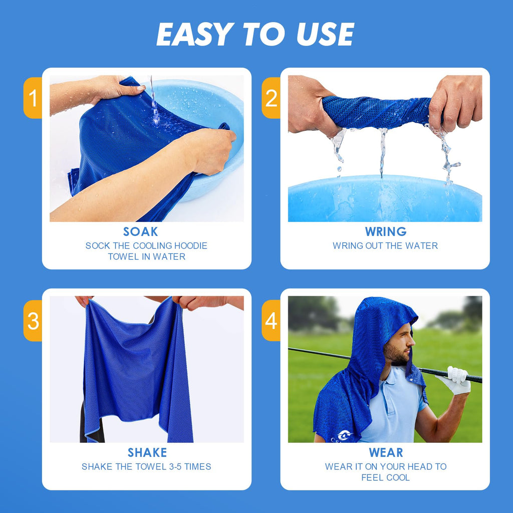 CSITE Cooling Hoodie Towels, Instant Cooling Towels for Neck and Face, UPF 50 Sun Protection, Ice Towel for Hot Weather, Head Towel for Sports, Camping, Cycling & More Activities