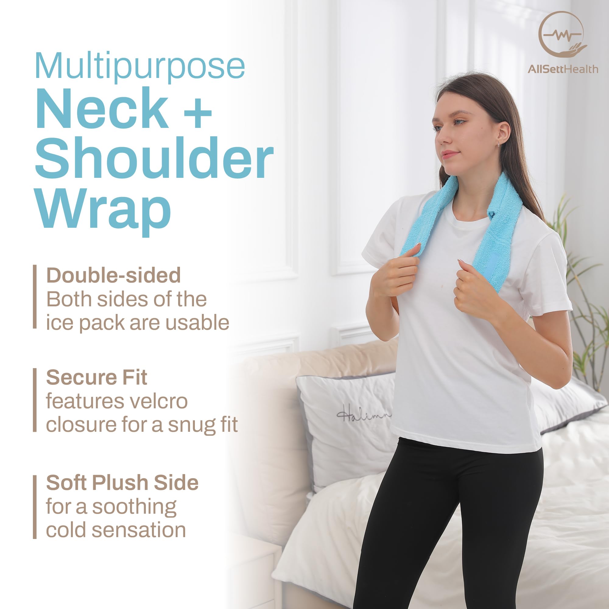 Neck Ice Pack Wrap with 2 Reusable Gel Ice Packs, Flexible Ice Wrap for Neck, Shoulders, Knees, Wrists, Soft Cooling Towel Compress for Post Surgery, Tonsillectomy, Migraine, Sore Muscle Pain Relief