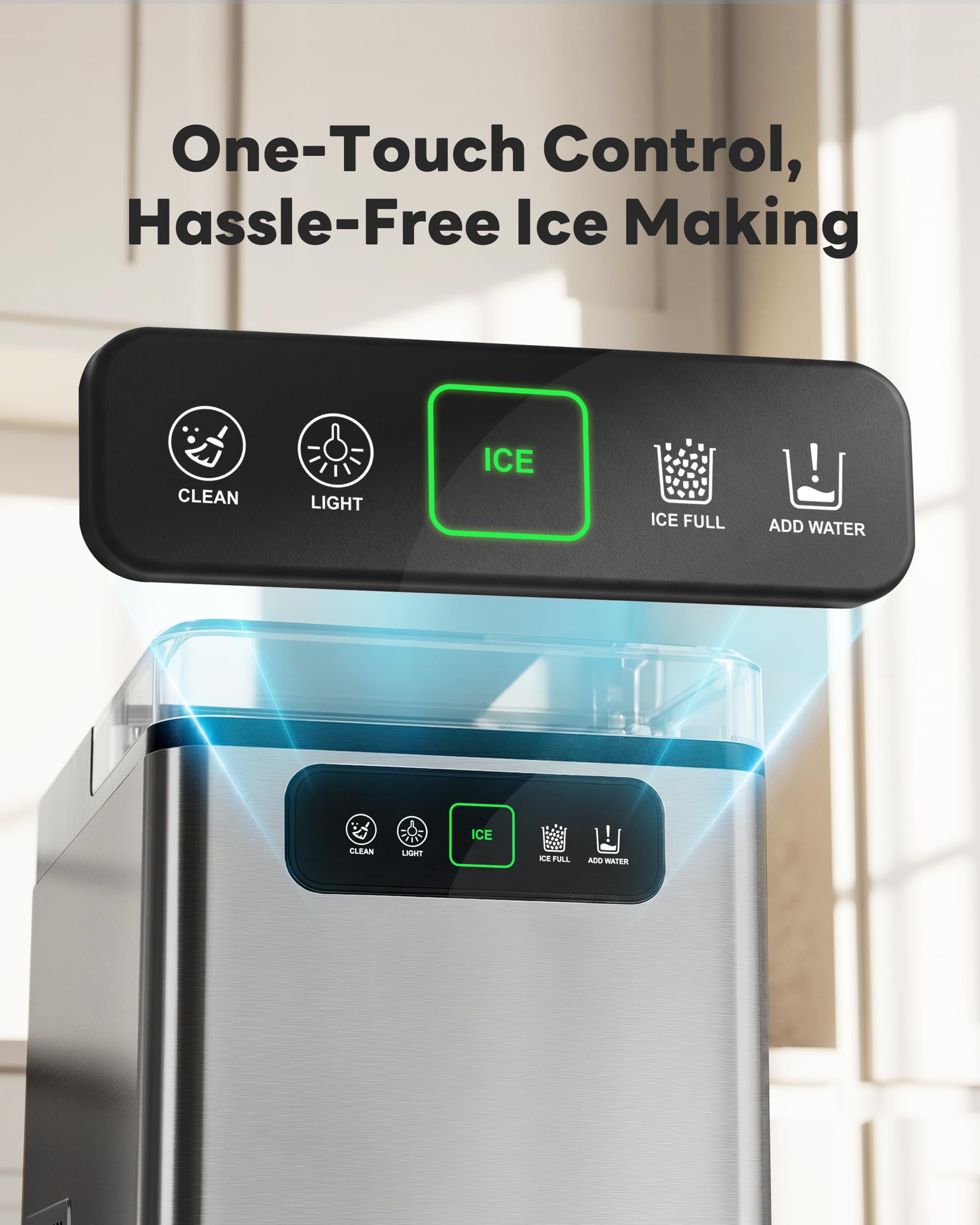 Nugget Ice Maker Countertop 40Lbs/24H Soft Chewable Ice Machine Pellet Crushed Ice Makers, One-Click Operation Auto Self-Cleaning Stainless Steel with Scoop for Home Kitchen Office, Grey