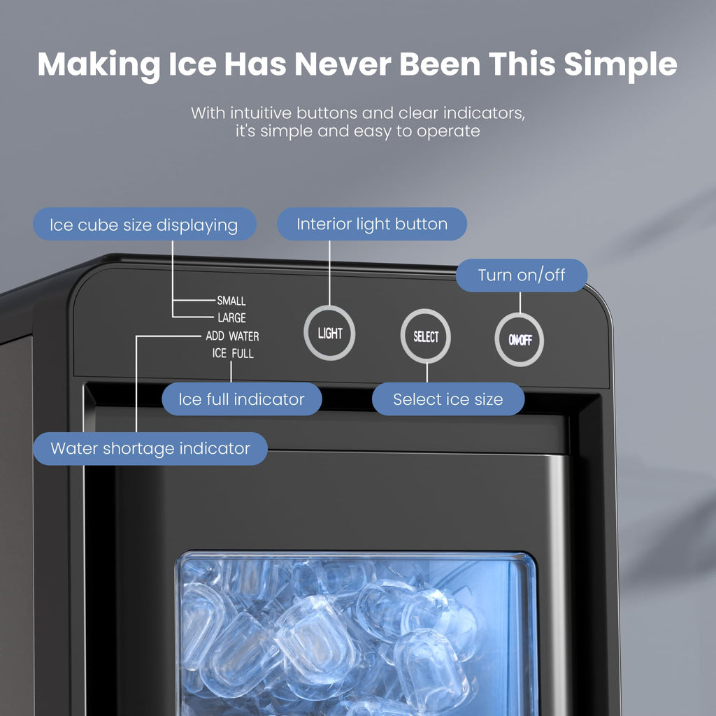 Electactic Ice Makers Countertop,26Lbs/24H,8Pcs in 6Mins,Portable Ice Maker Machine with Self-Cleaning,Interior Lighting,2 Sizes of Bullet Ice for Home/Office/Party(Black)