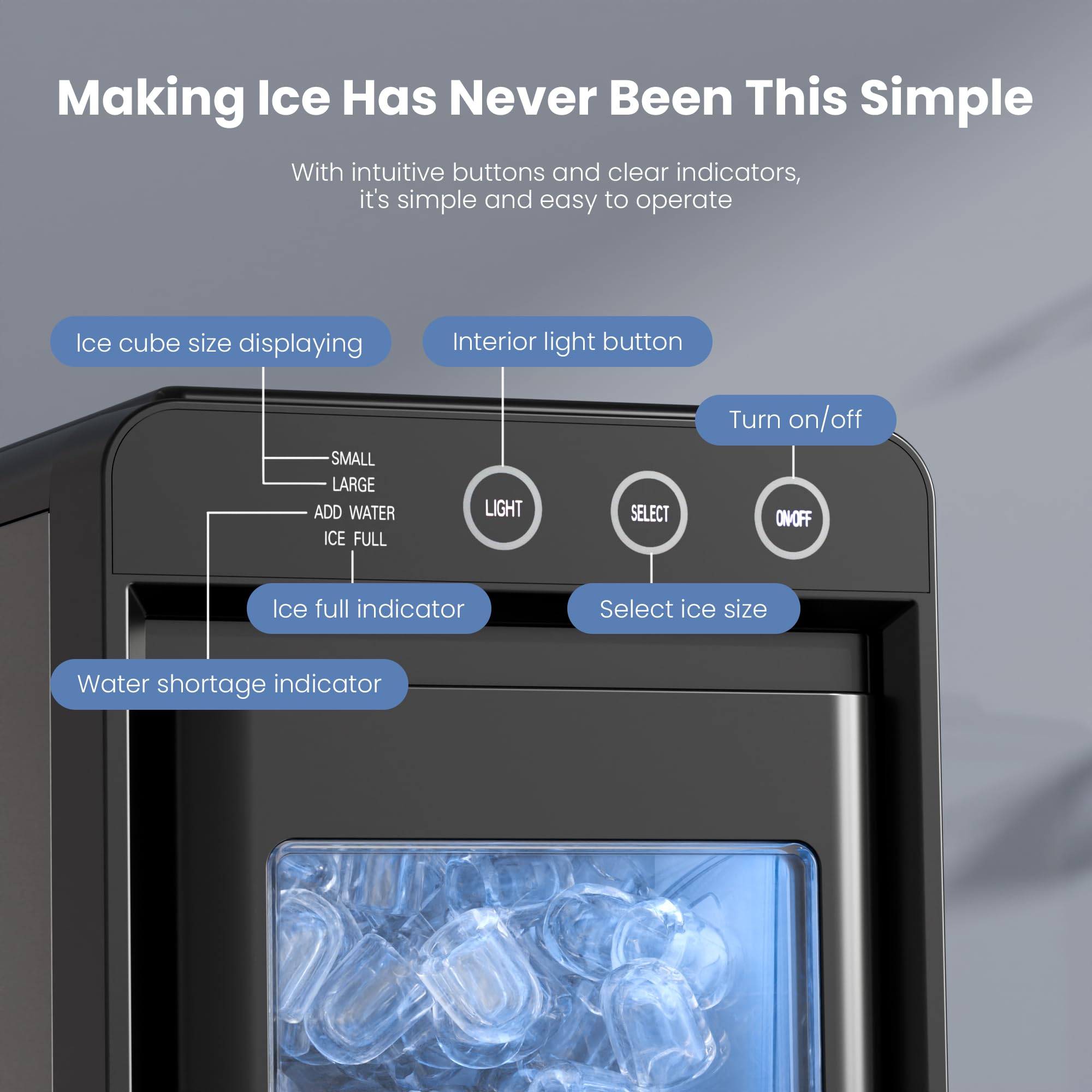 Electactic Ice Makers Countertop,26Lbs/24H,8Pcs in 6Mins,Portable Ice Maker Machine with Self-Cleaning,Interior Lighting,2 Sizes of Bullet Ice for Home/Office/Party(Black)