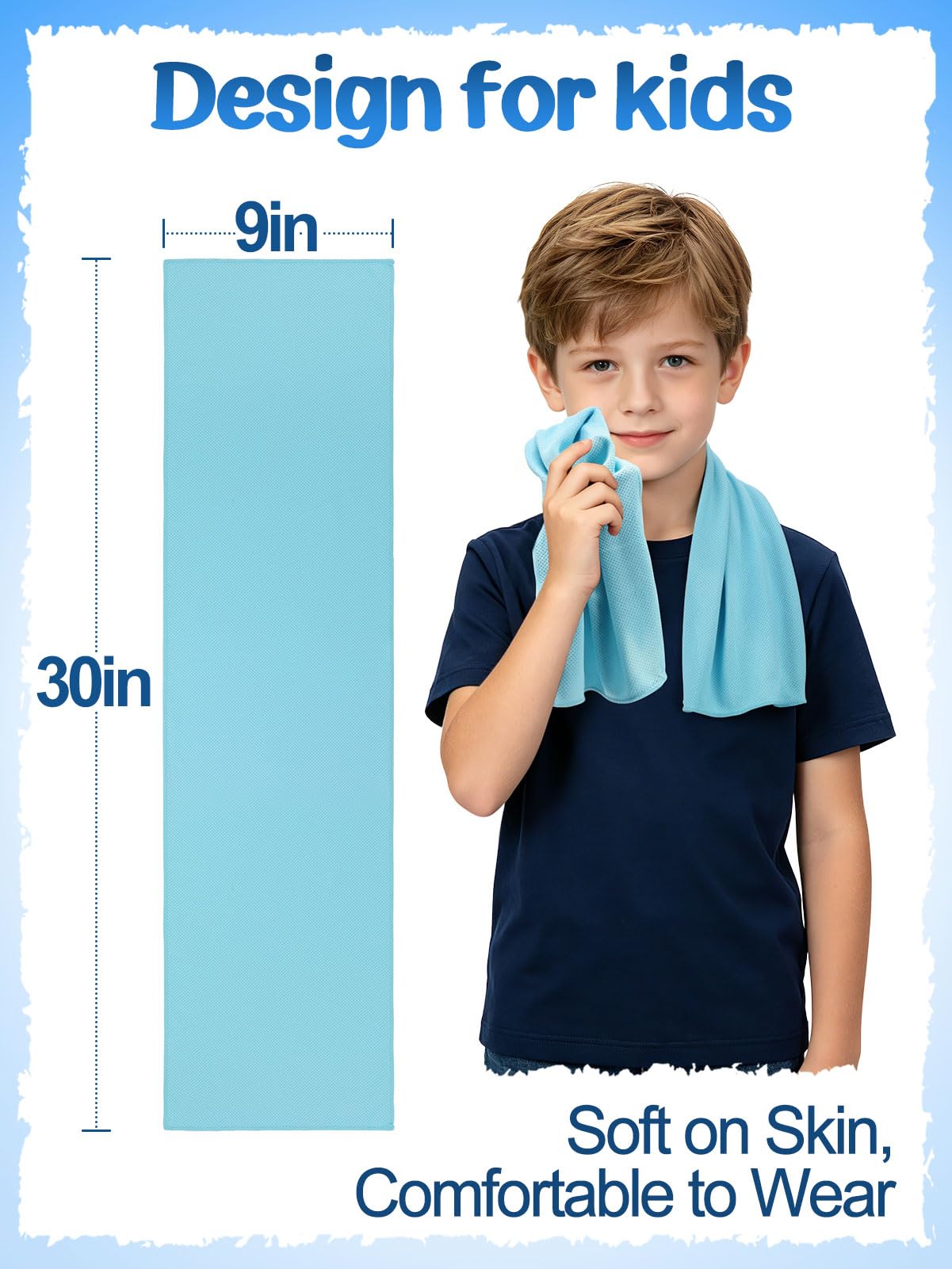 4 Pack Mini Cooling Towels (30"x9") - Kids Cooling Towel, Soft Breathable Cooling Neck Wraps with UPF 50 Sun Protection for Boys Girls Running Exercise Parent-child Activities School Outdoor Sports