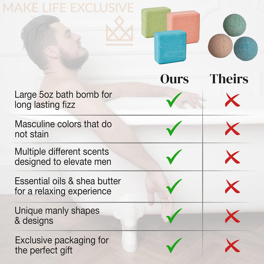 Bath Bombs for Men – 8 Large Diamond Shape Natural Mens Bath Bombs | Relaxing Bubble Bath Set & Bubble Bath Balls for Men | Masculine Scents & Skin Soothing Gift Set