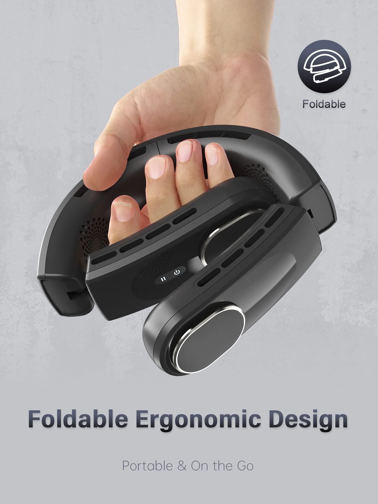 ChillGo Neck Fan - 4 Turbo Foldable Portable Fans - Personal Bladeless Fan 5200mAh with Strong Airflow, Neck Fans that Blow Cold Air with 4 Vent Small Mini Fans Wearable Cooling Fan for Travel Outdoor