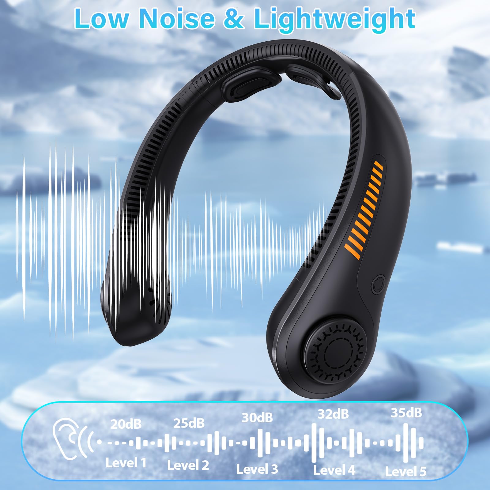 Portable Neck Fan Rechargeable, 5 Speeds, Lightweight, Long Lasting, Battery Operated All-Around Cooling Quiet Personal Fans for Travel Camping Cooling Essentials, Birthday Gifts for Women Men Mom Dad