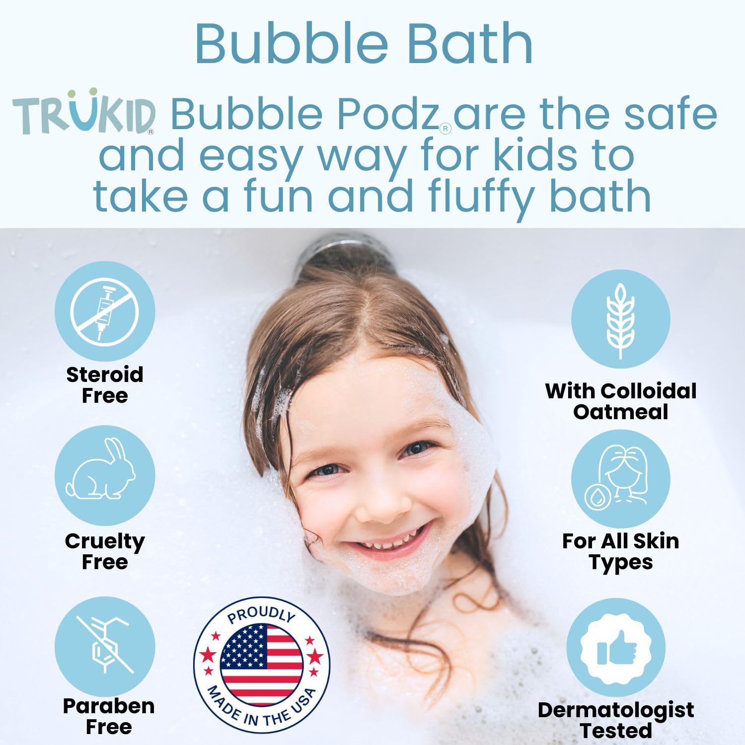 TruKid Bubble Podz Bubble Bath for Kids, Toddlers, & Babies, Tear Free Gentle & Refreshing Bath Bomb for Sensitive Skin with Natural Moisturizers, Non-Toxic, pH Balanced, Lavender Scent (10 Podz)