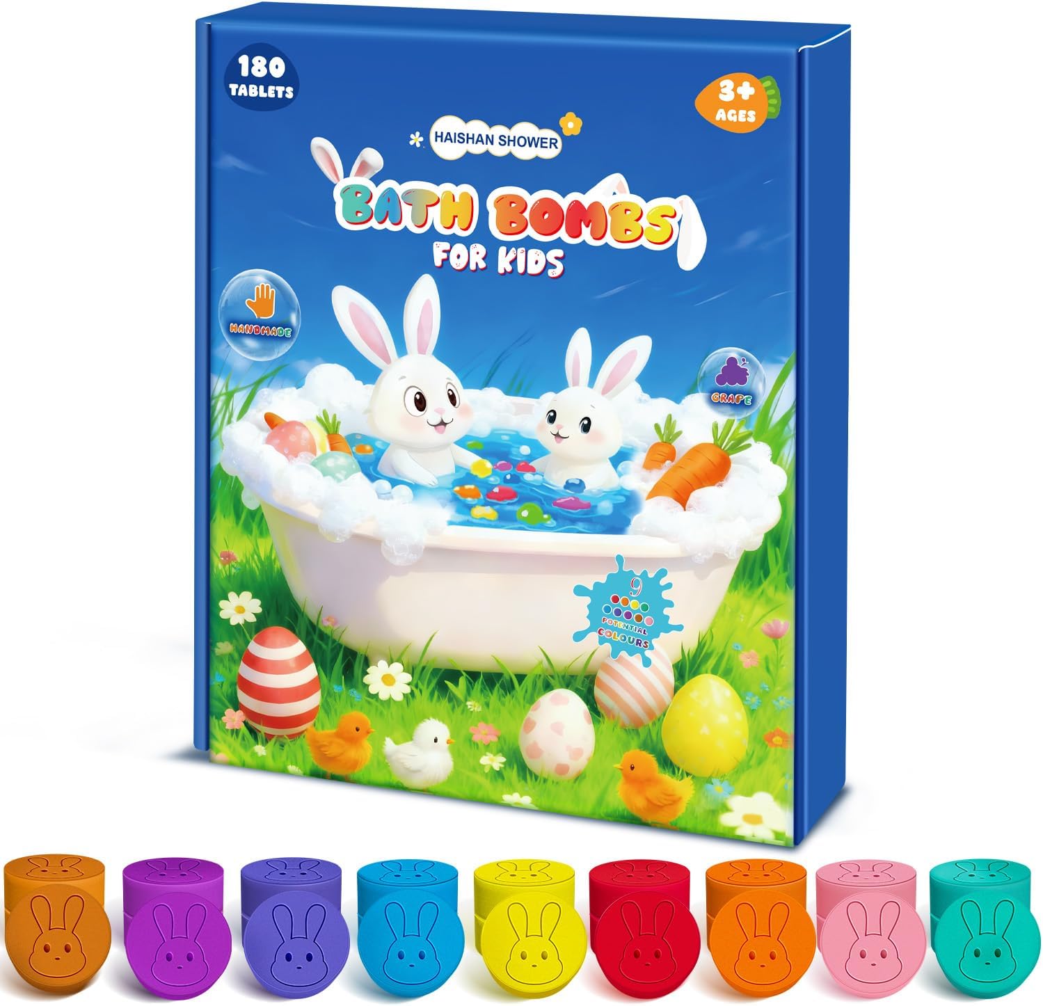 Bath Bombs for Kids, STEM 180 Mini Color Tablet in 9 Bright Colors for Creative Bathtub Art Bath Toys Fun Colorful Bath Scientific Experiment for Boys Girls Fizz Balls