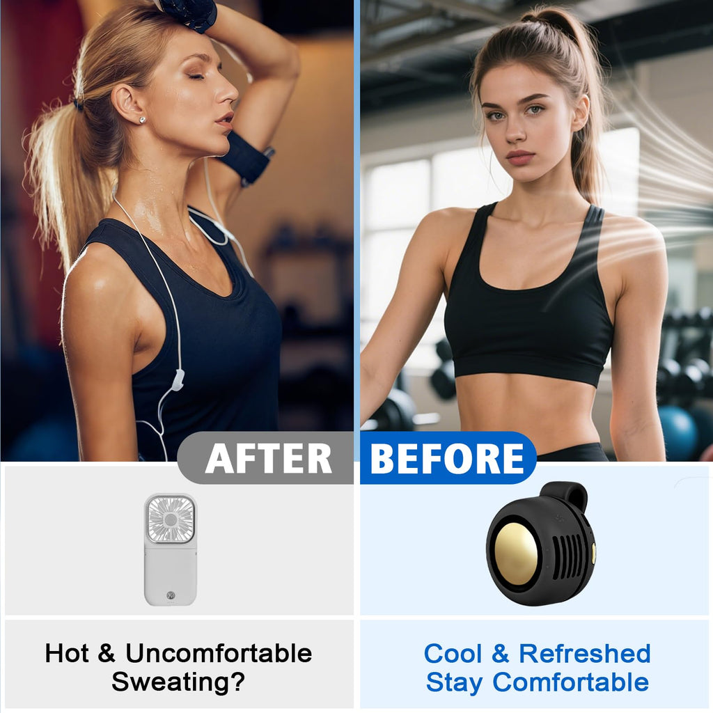 Portable Fan,2-in-1 Waist Clip On Bladeless, Ultra-Quiet Mini Personal Neck Fan 3 Speeds with 360°Adjustable Clip USB Rechargeable for Hiking,Office & Outdoor