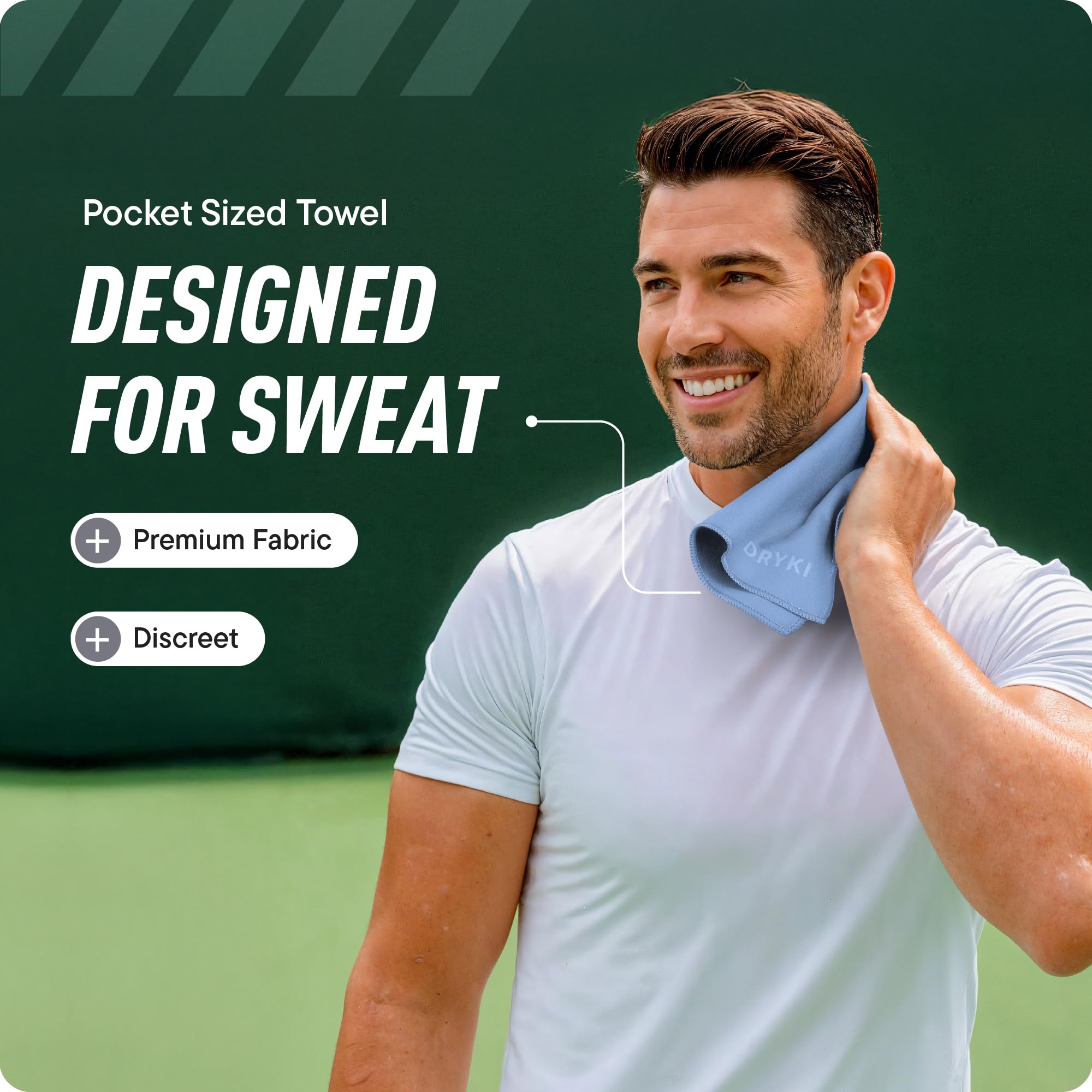 DRYKI Sweat Absorbing Handkerchiefs - The Original Pocket-Sized Sweat Towels - Quick-Dry Microfiber Sweat Rags for Face, Hands, & Body - Men & Women - Gym, Sports, and Work (Forest: 5 Pack)