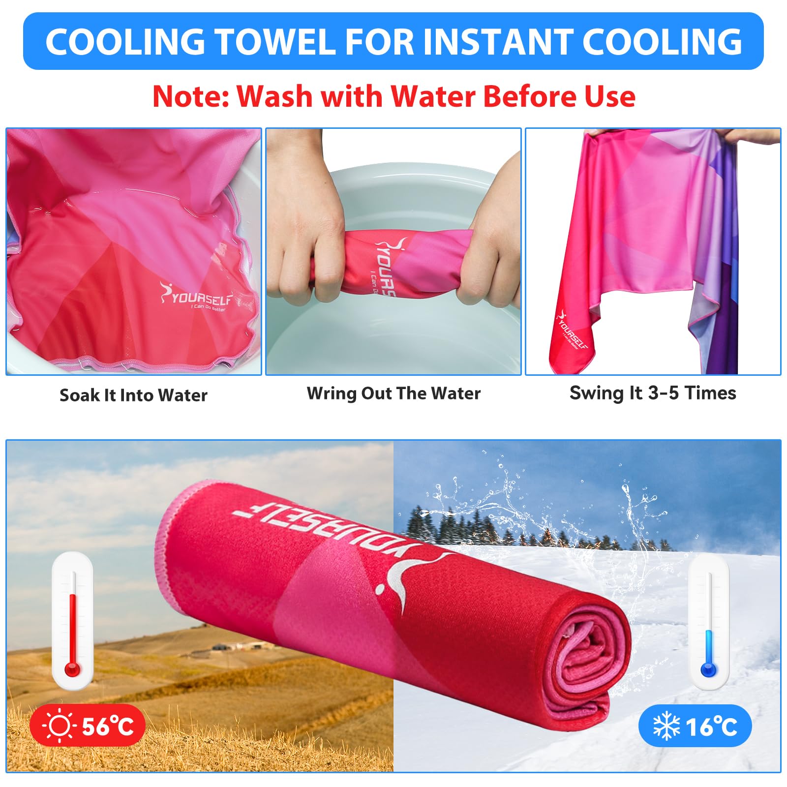 SYOURSELF Cooling Towel, Cooling Towels for Neck,40" x 12"Ice Towel for Instant Cooling Relief, Soft Breathable Chilly Towel, Perfect Yoga, Golf, Sports, Gym, Workout, Athletes Towel (1PC-Orange)