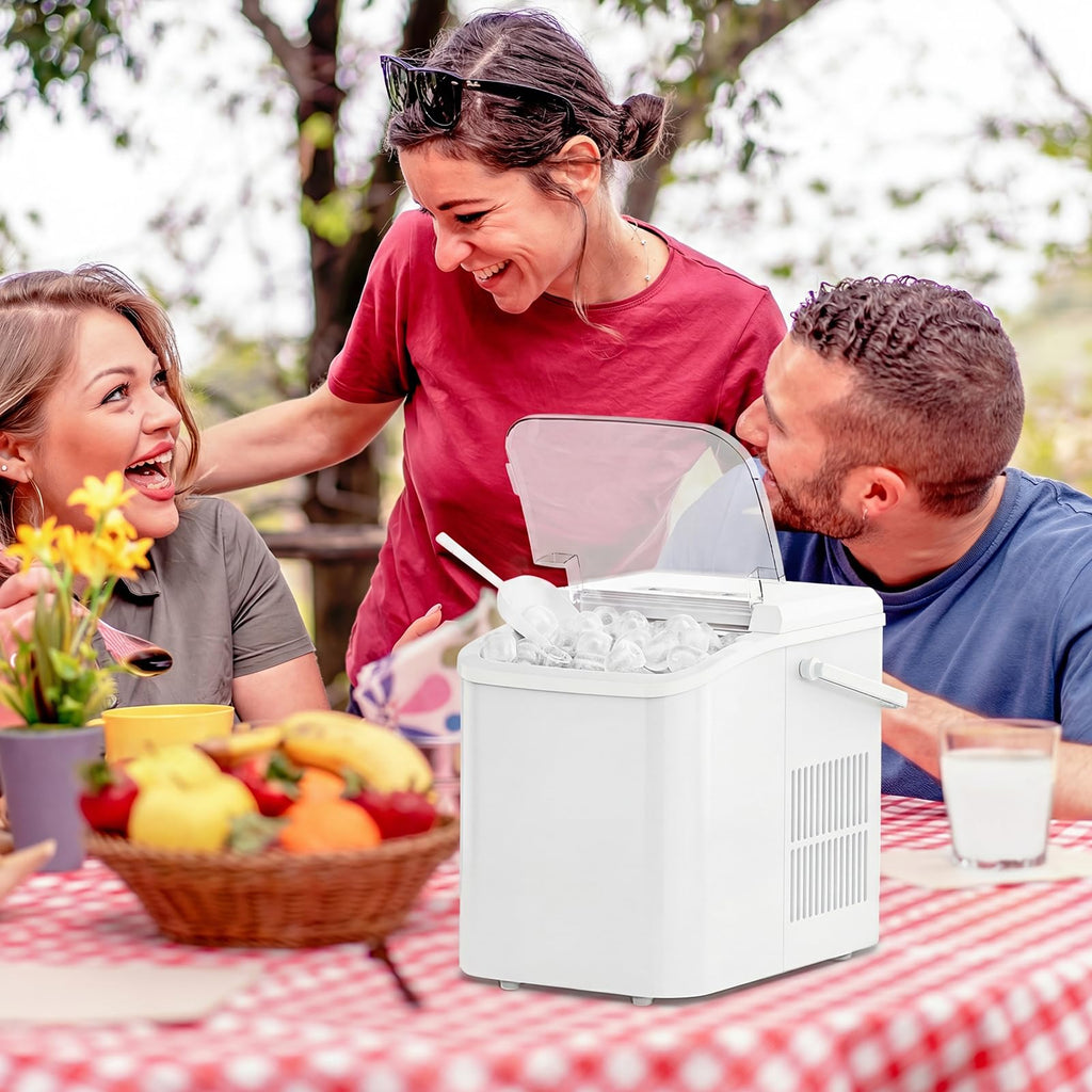Ice Makers Countertop, Portable Ice Machine with Handle, 6 Mins 9 Bullet Cubes with Basket and Scoop, 26lbs in 24Hrs, Auto-Cleaning, for Home, Kitchen, RV, Camping, Green