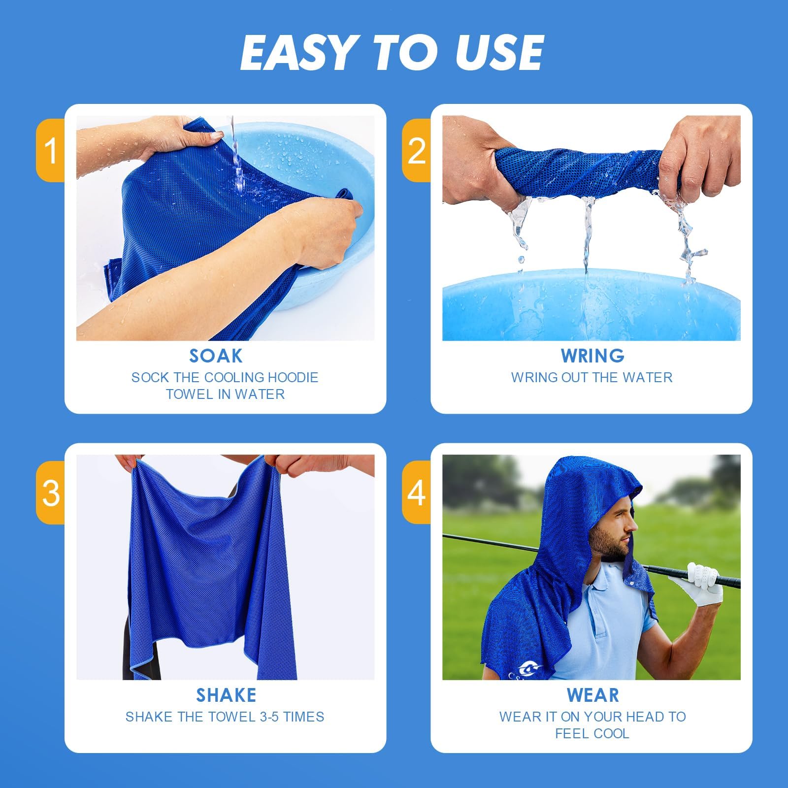 CSITE Cooling Hoodie Towels, Instant Cooling Towels for Neck and Face, UPF 50 Sun Protection, Ice Towel for Hot Weather, Head Towel for Sports, Camping, Cycling & More Activities