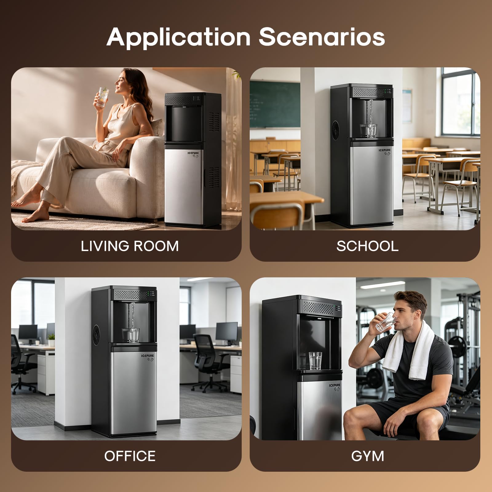 ICEPURE 3-in-1 Water Dispenser with Built-in Ice Maker, Water Cooler Dispenser for 5 Gallon Bottle Top Loading, Hot and Cold Water Dispenser with Child Lock for Home and Office, 33lbs/24H