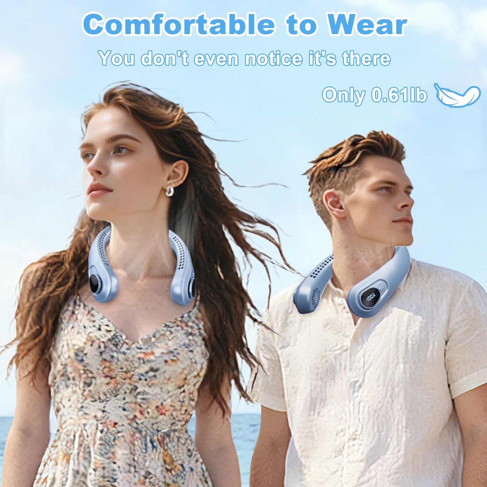 Portable Neck Fan Rechargeable - [with LED Display] 5 Speeds, 5000 mAh Battery Operated Wearable Personal Cooling Bladeless Fan for Outdoor Travel, Gifts for Men Women Kids,Gray